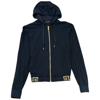 Men's Greek Key Hem Zip Up Hoodie Black Size M
