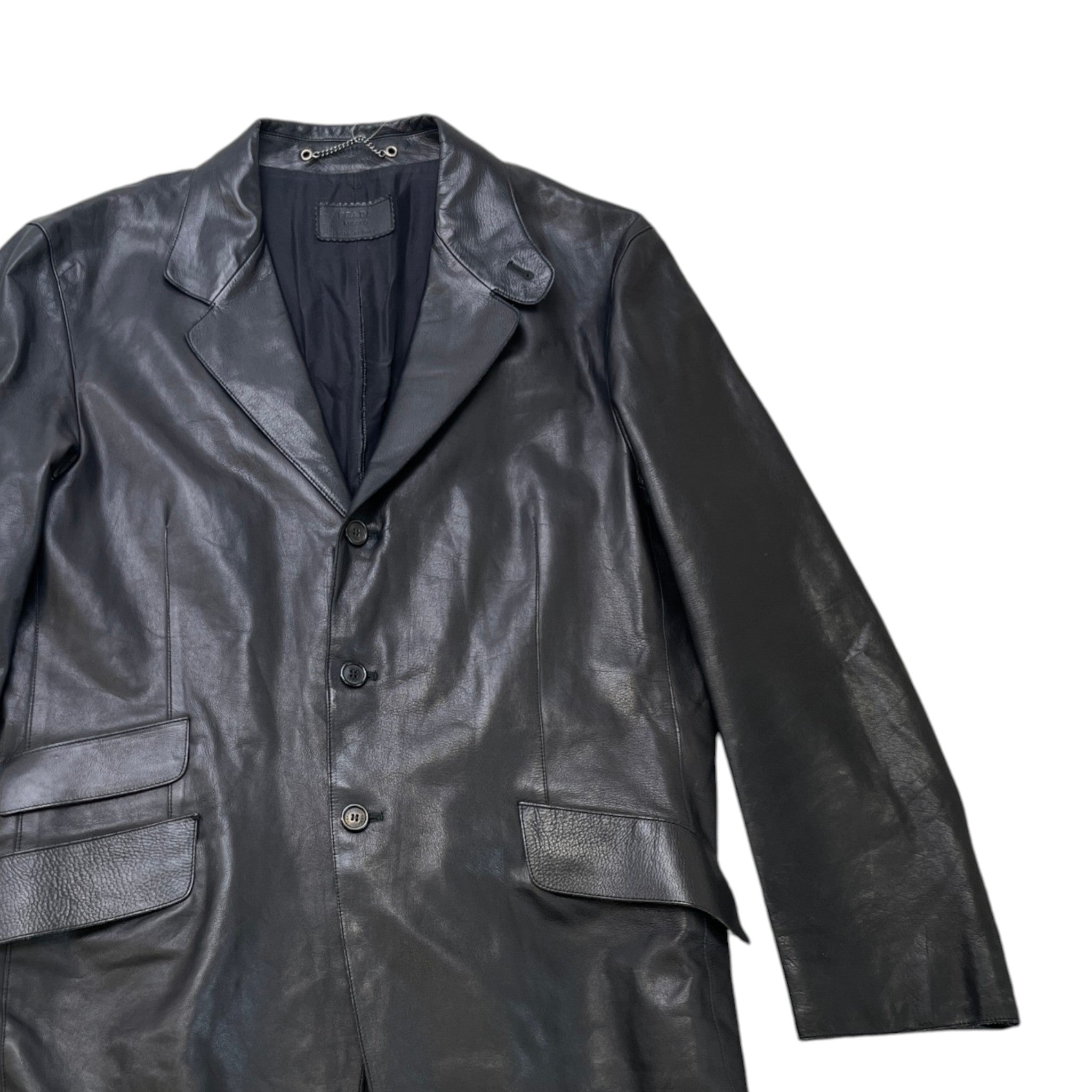 Men's Leather Blazer (Rrp £4150) Jacket Black Size IT 52 / XL