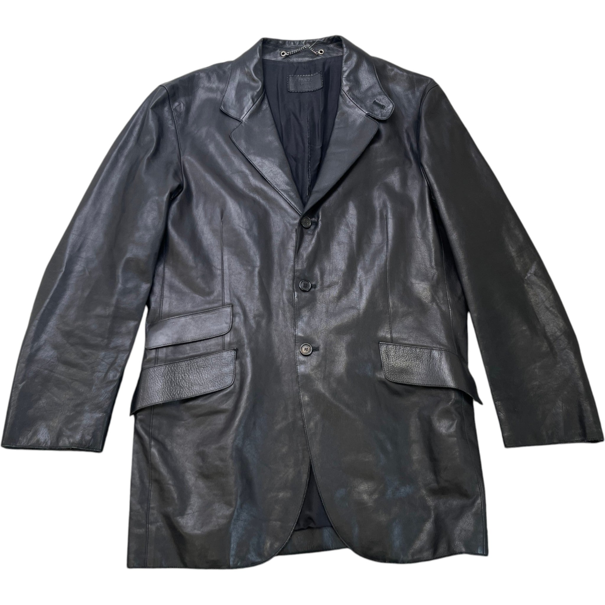 Men's Leather Blazer (Rrp £4150) Jacket Black Size IT 52 / XL