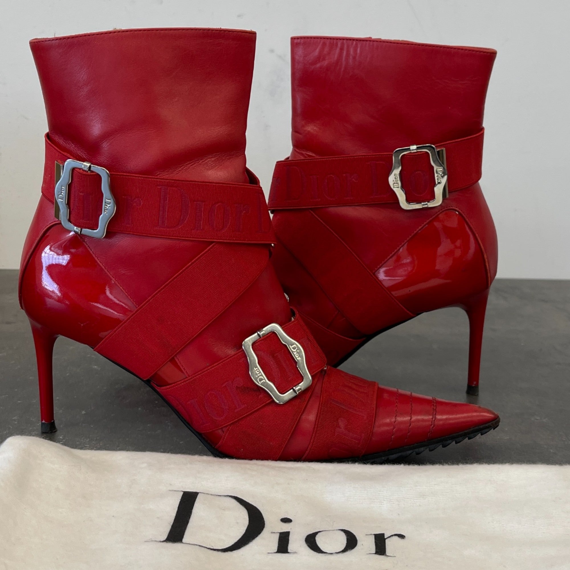 Women's Buckle Heeled Ankle Boots Red Size EU 36 / UK 3