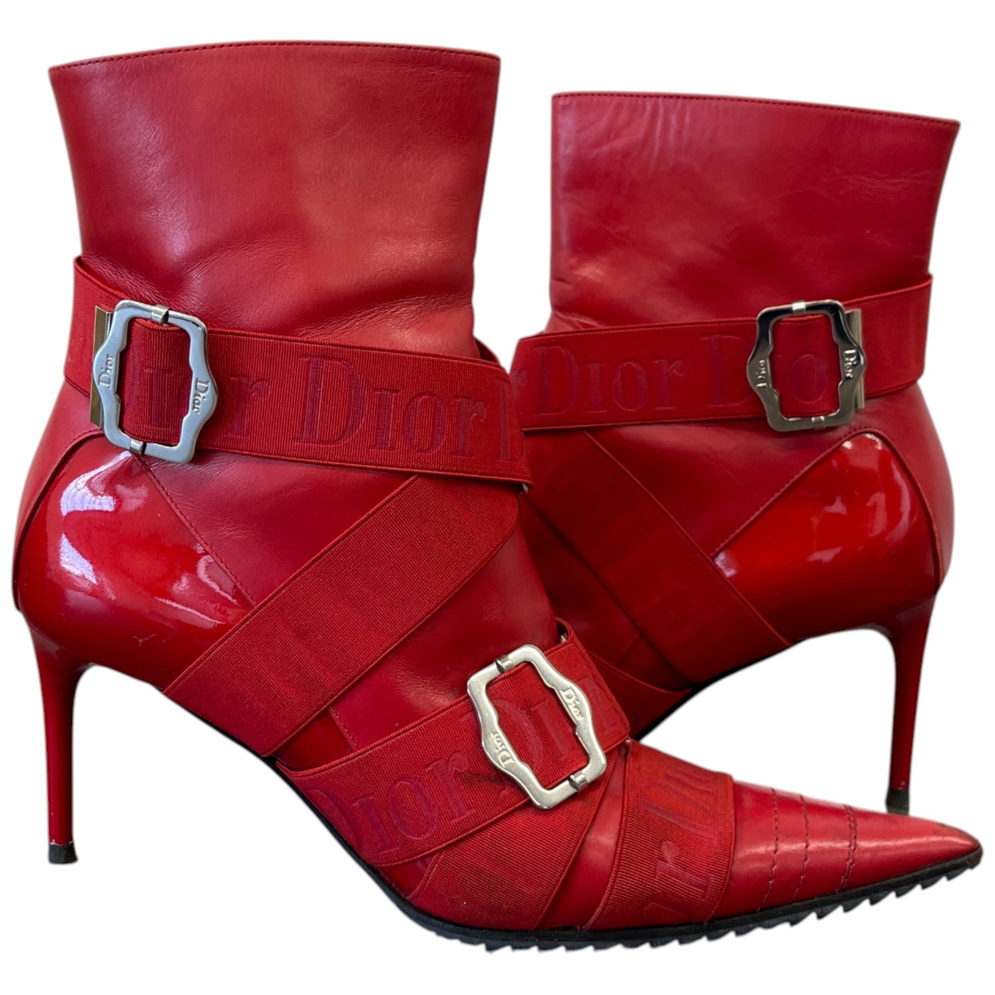 Women's Buckle Heeled Ankle Boots Red Size EU 36 / UK 3