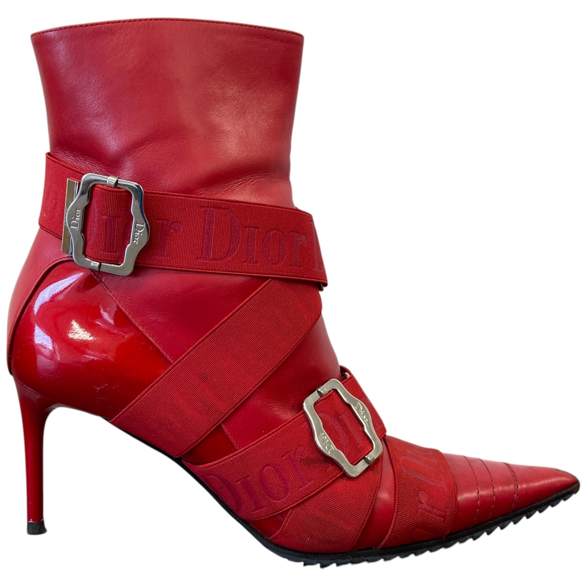 Women's Buckle Heeled Ankle Boots Red Size EU 36 / UK 3