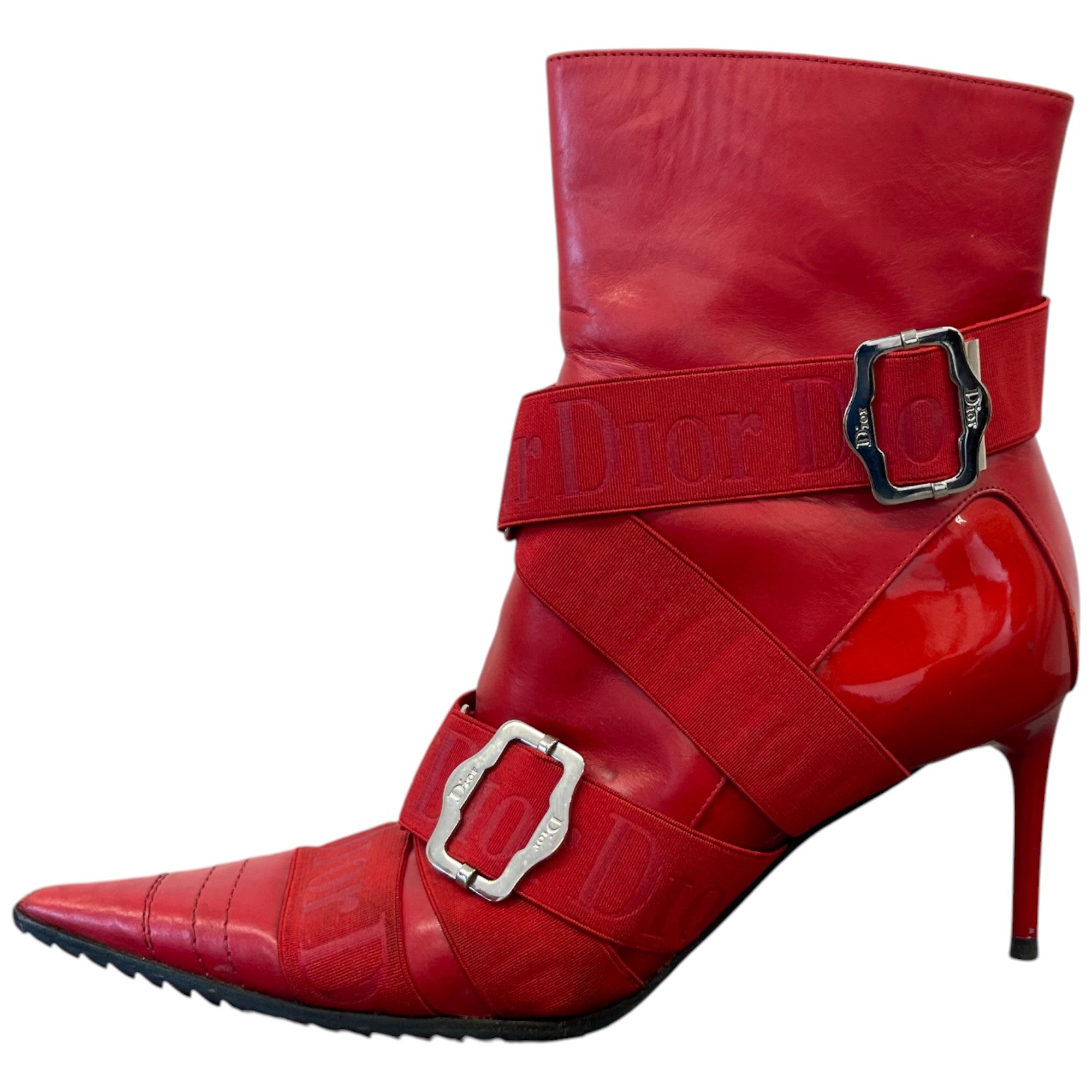 Women's Buckle Heeled Ankle Boots Red Size EU 36 / UK 3