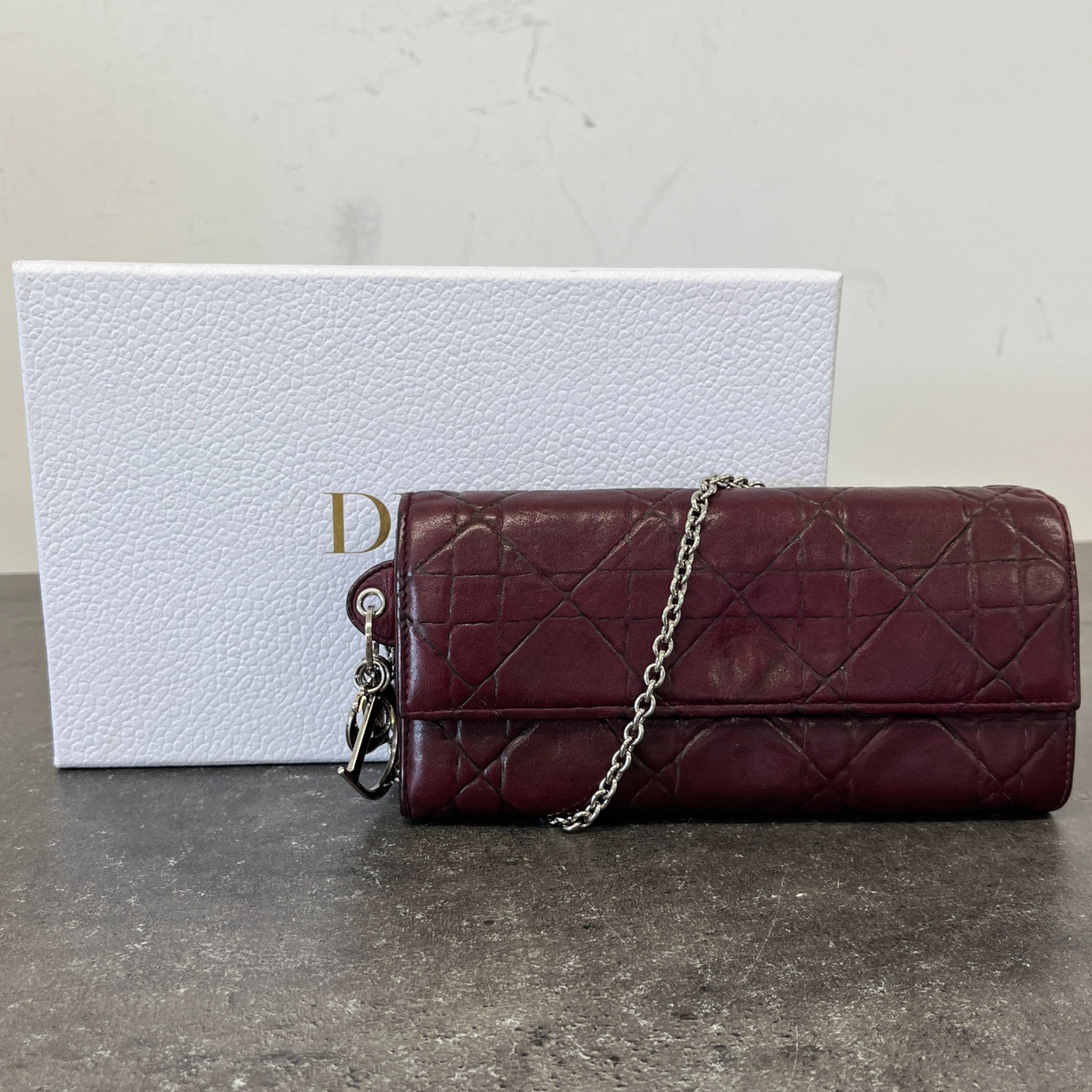 Women's Lady Dior Cannage Wallet On Chain Bag Burgundy
