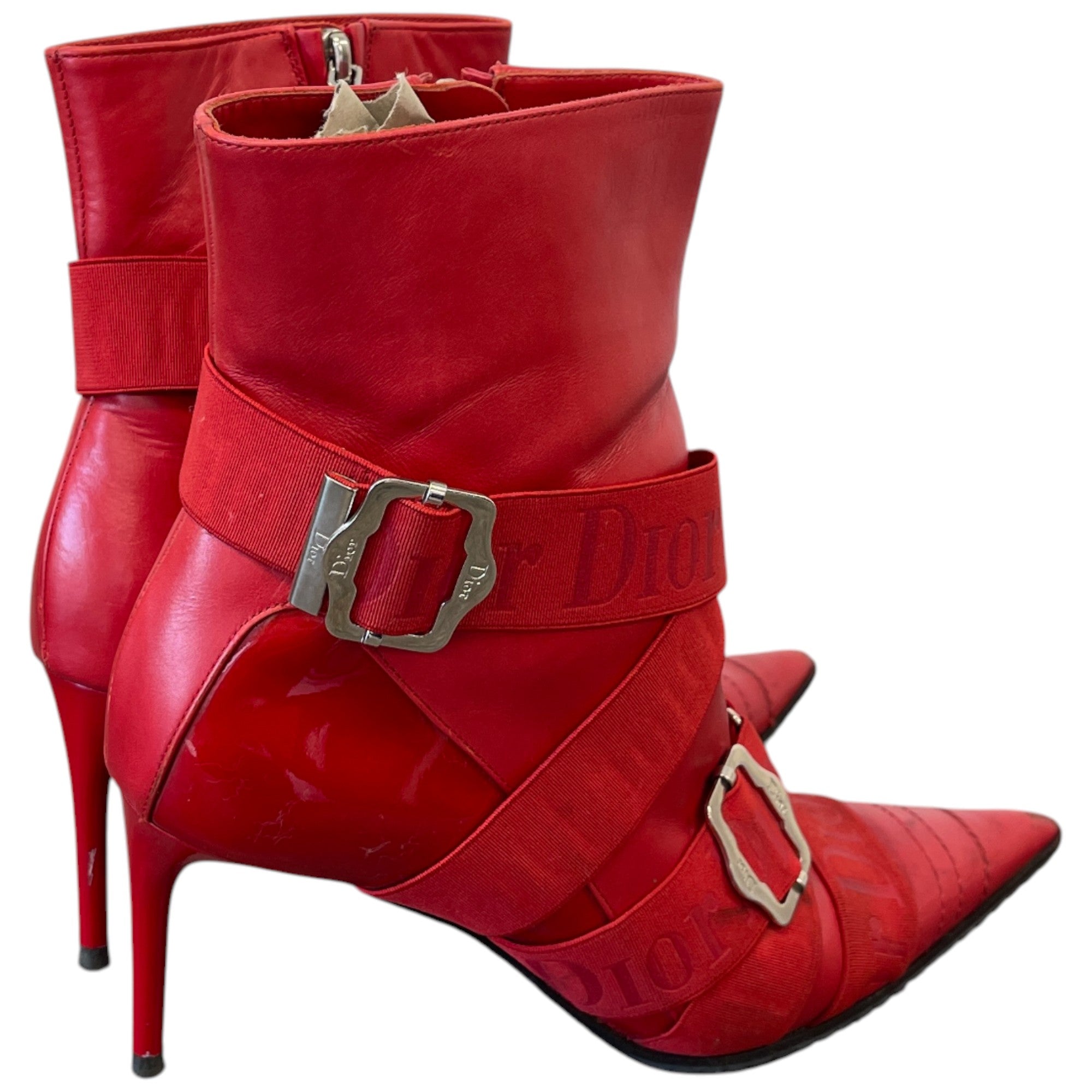 Women's Buckle Heeled Ankle Boots Red Size EU 36 / UK 3