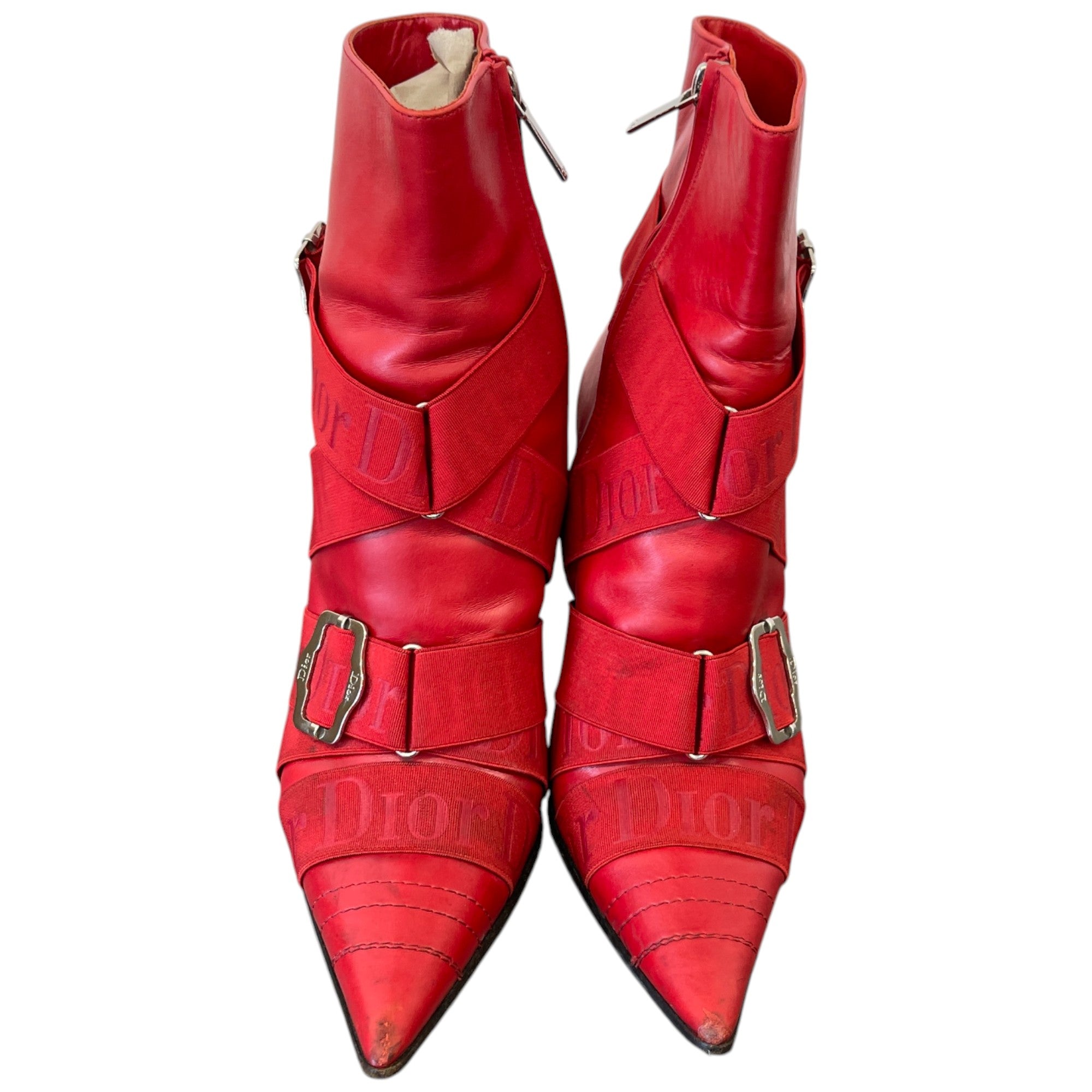 Women's Buckle Heeled Ankle Boots Red Size EU 36 / UK 3