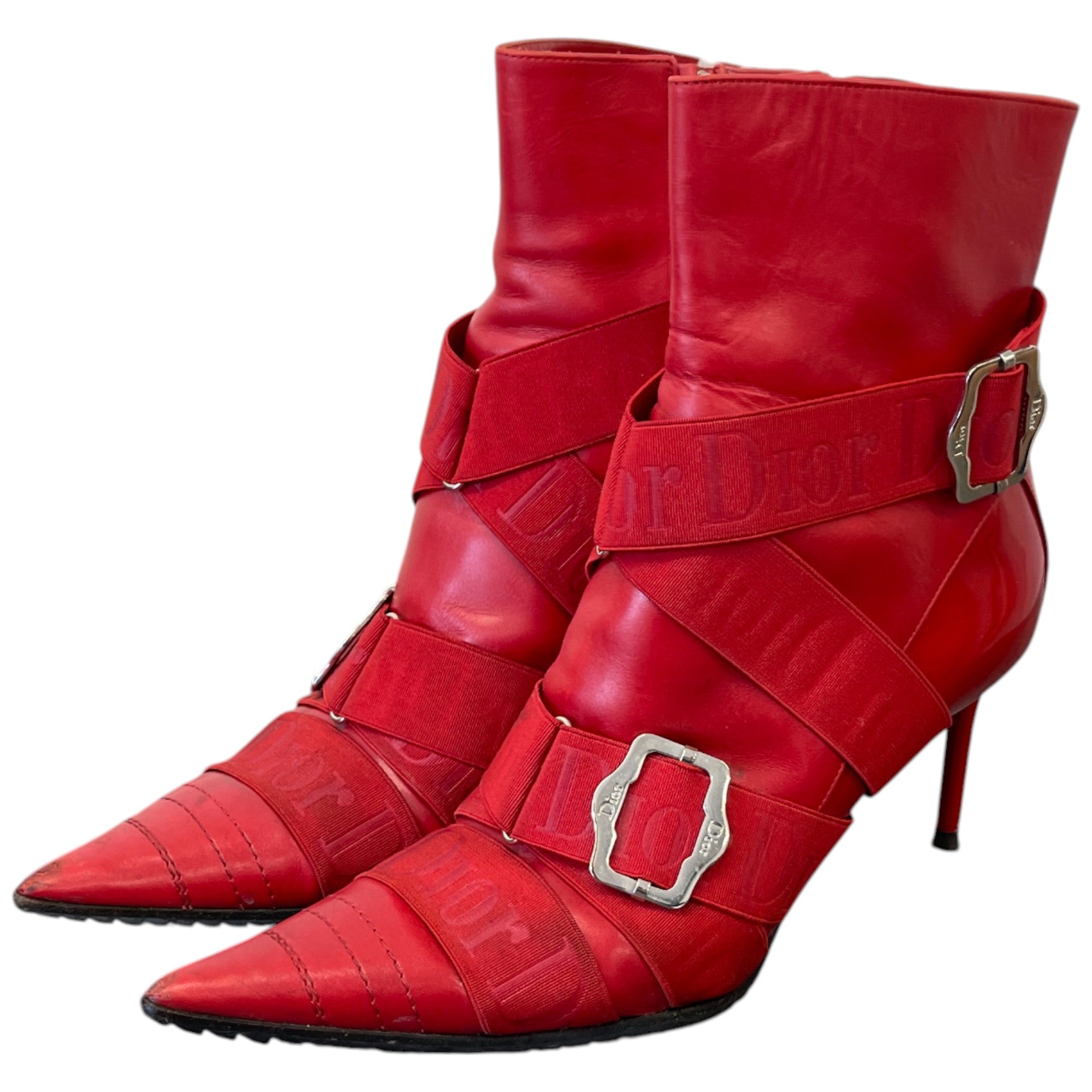 Women's Buckle Heeled Ankle Boots Red Size EU 36 / UK 3