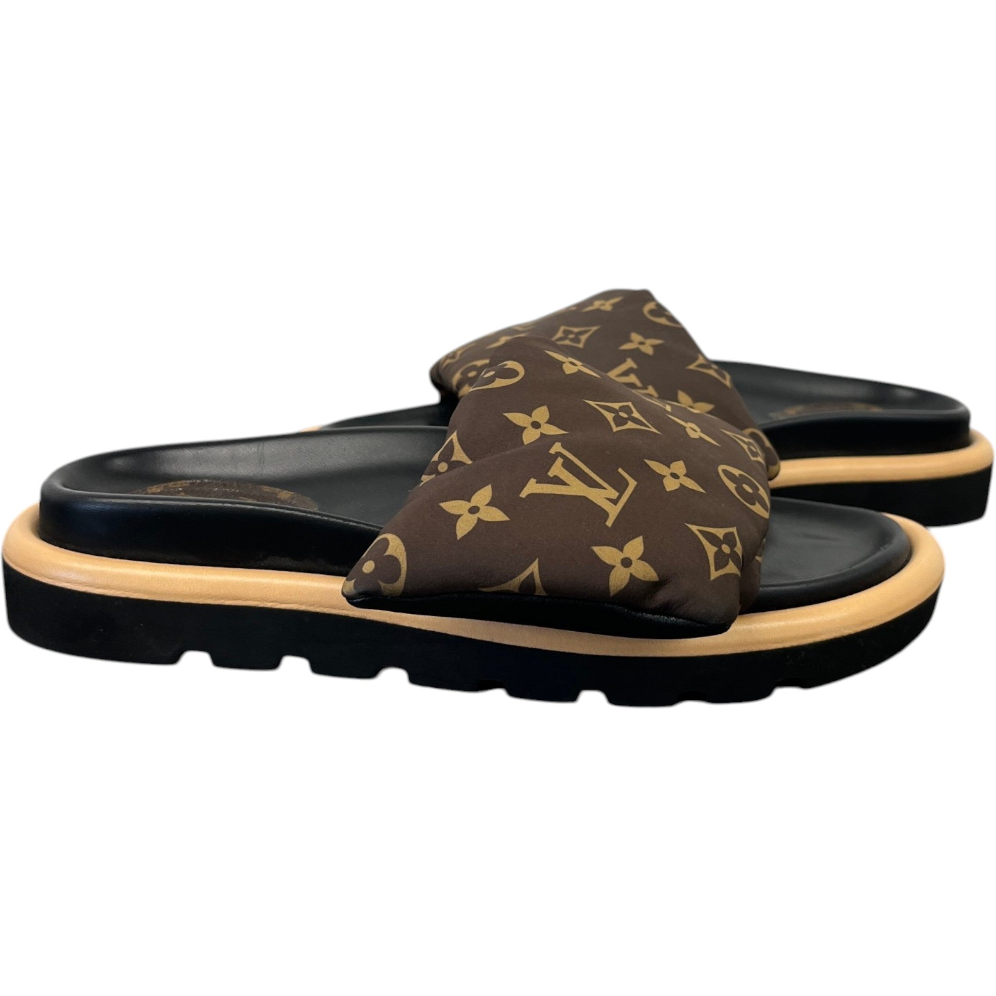 Women's Monogram Pool Pillow Flat Comfort Slides Brown Size EU 39 / UK 6