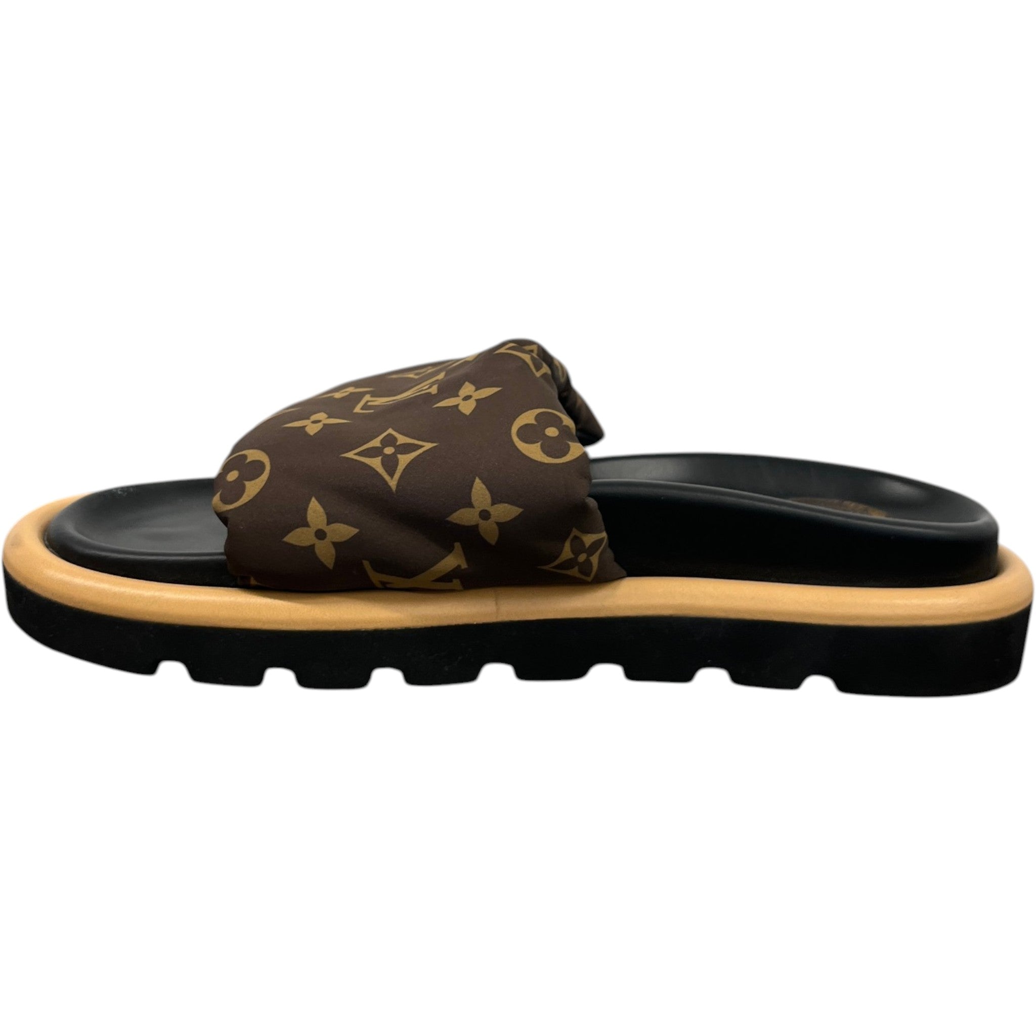 Women's Monogram Pool Pillow Flat Comfort Slides Brown Size EU 39 / UK 6