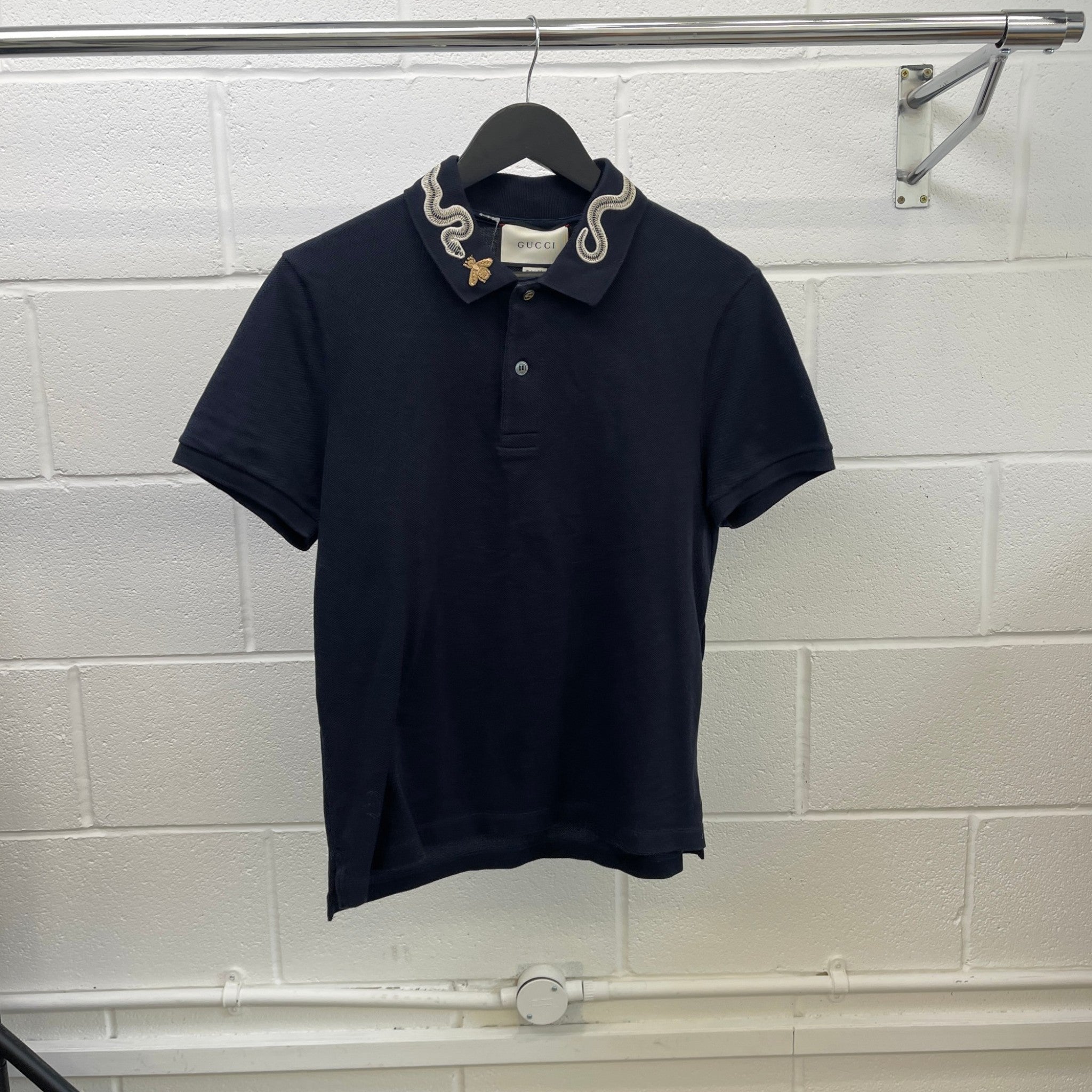 Men's Embroidered Collar Polo Shirt Navy Size M