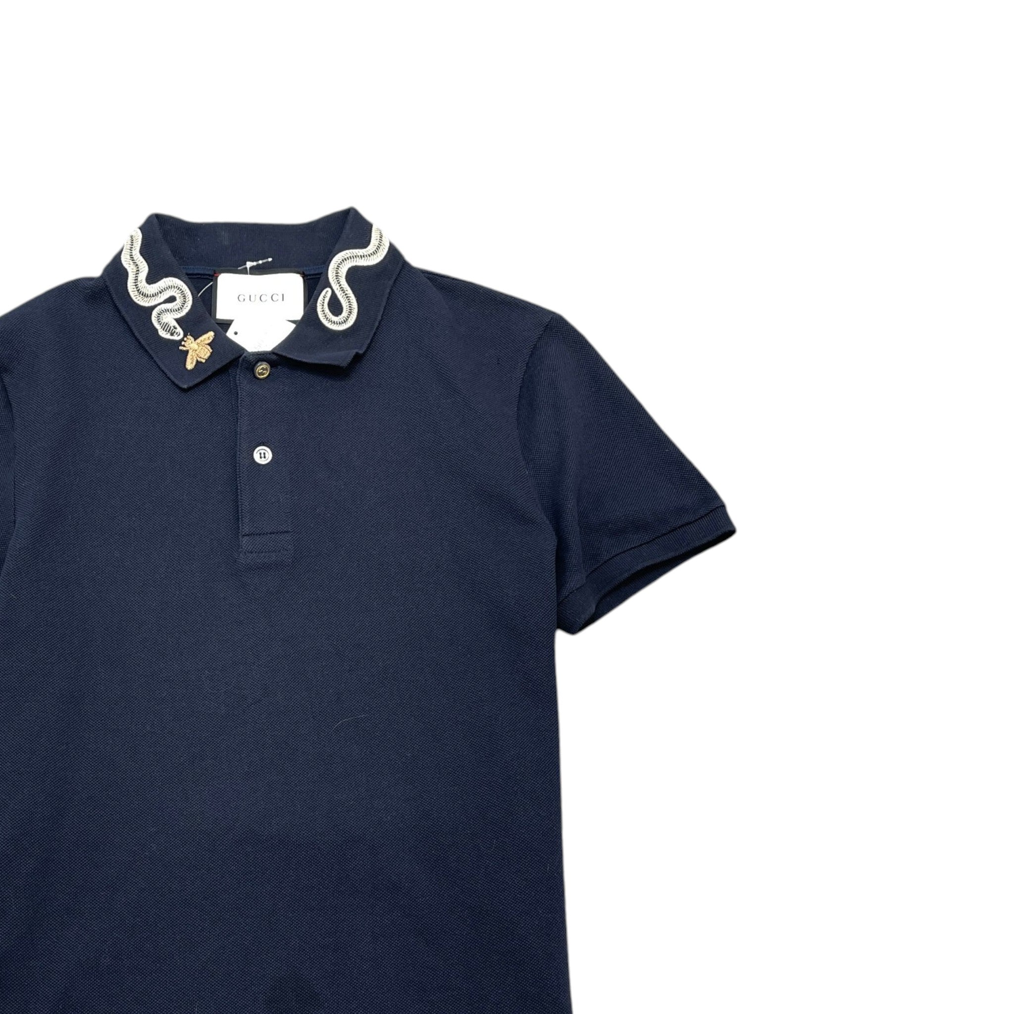 Men's Embroidered Collar Polo Shirt Navy Size M