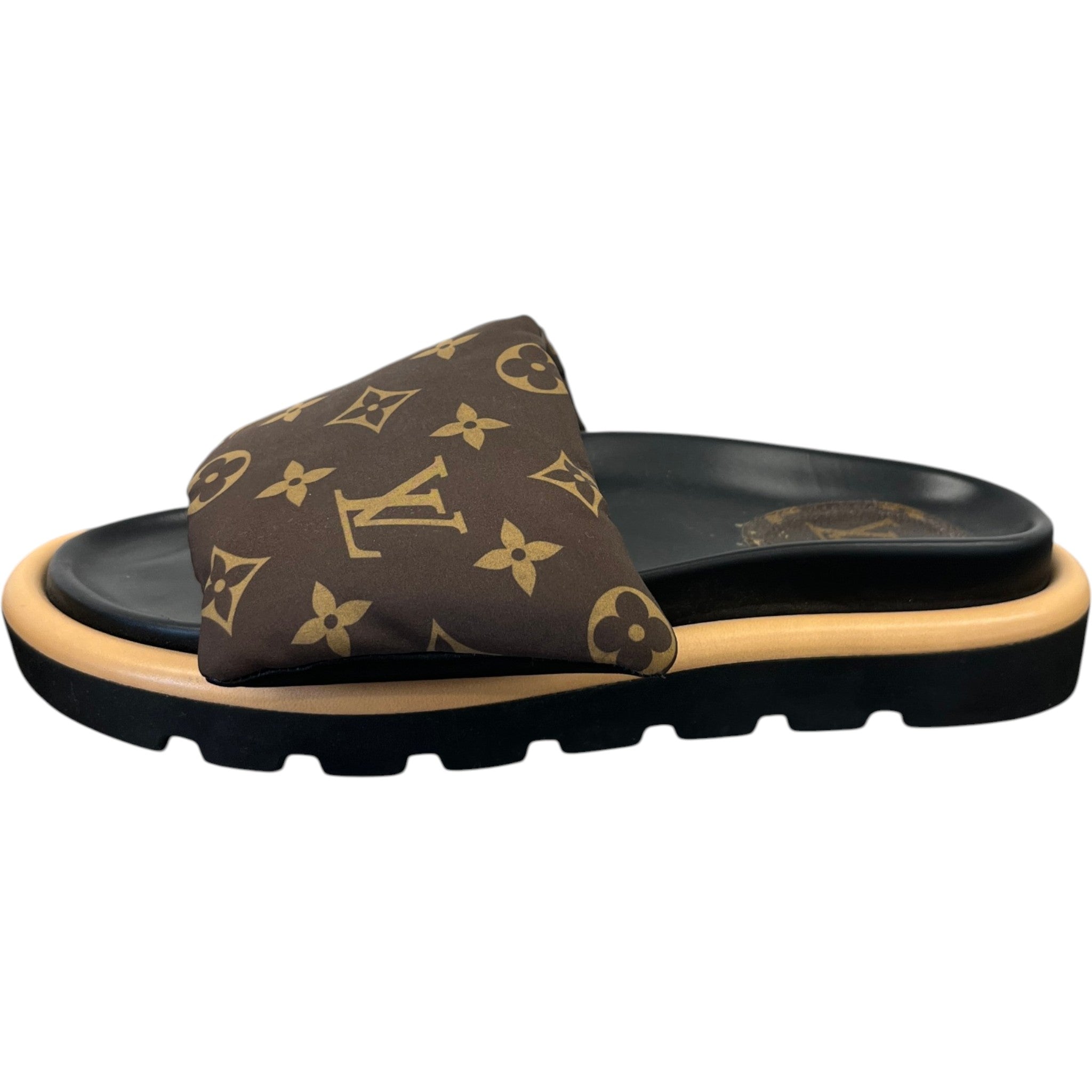 Women's Monogram Pool Pillow Flat Comfort Slides Brown Size EU 39 / UK 6