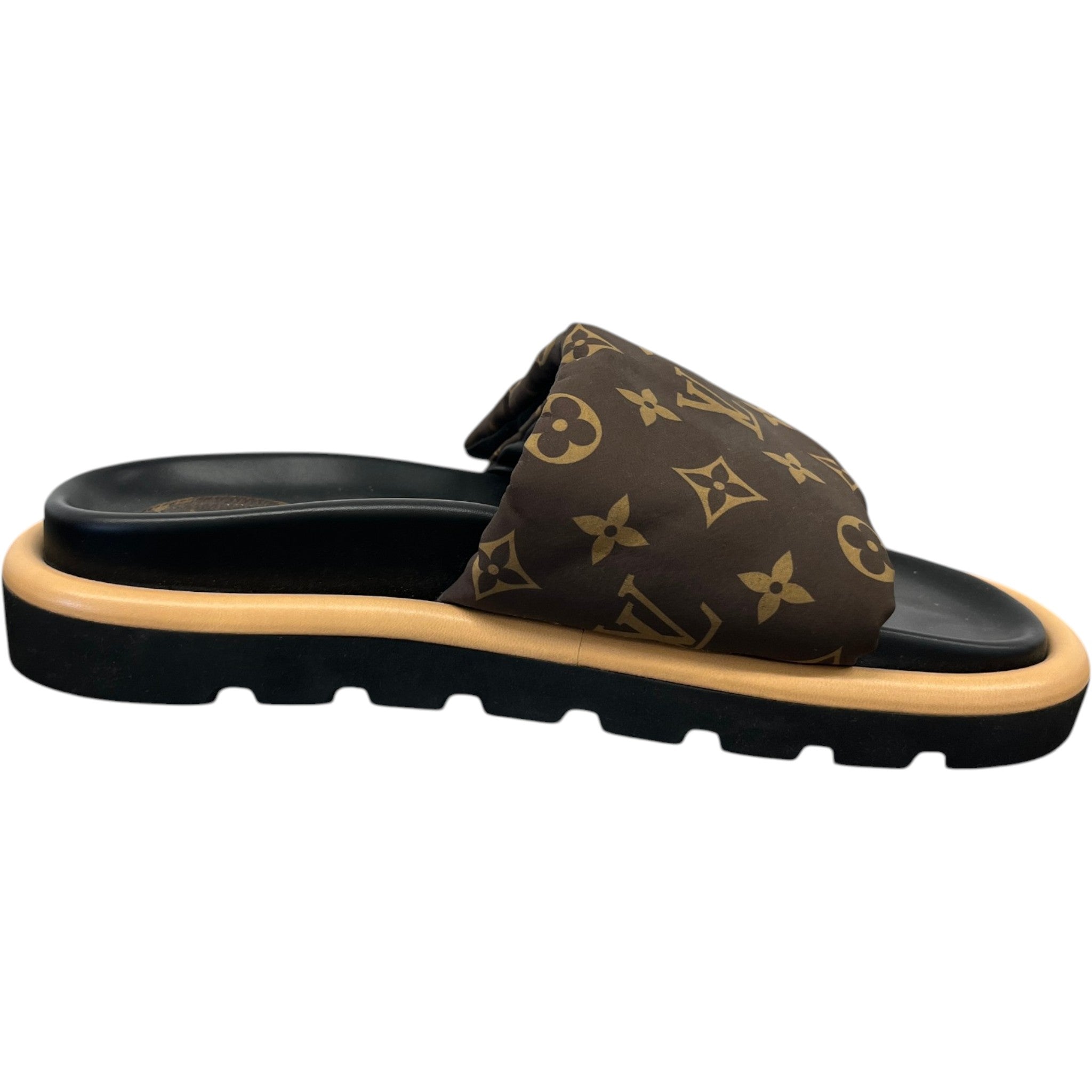 Women's Monogram Pool Pillow Flat Comfort Slides Brown Size EU 39 / UK 6