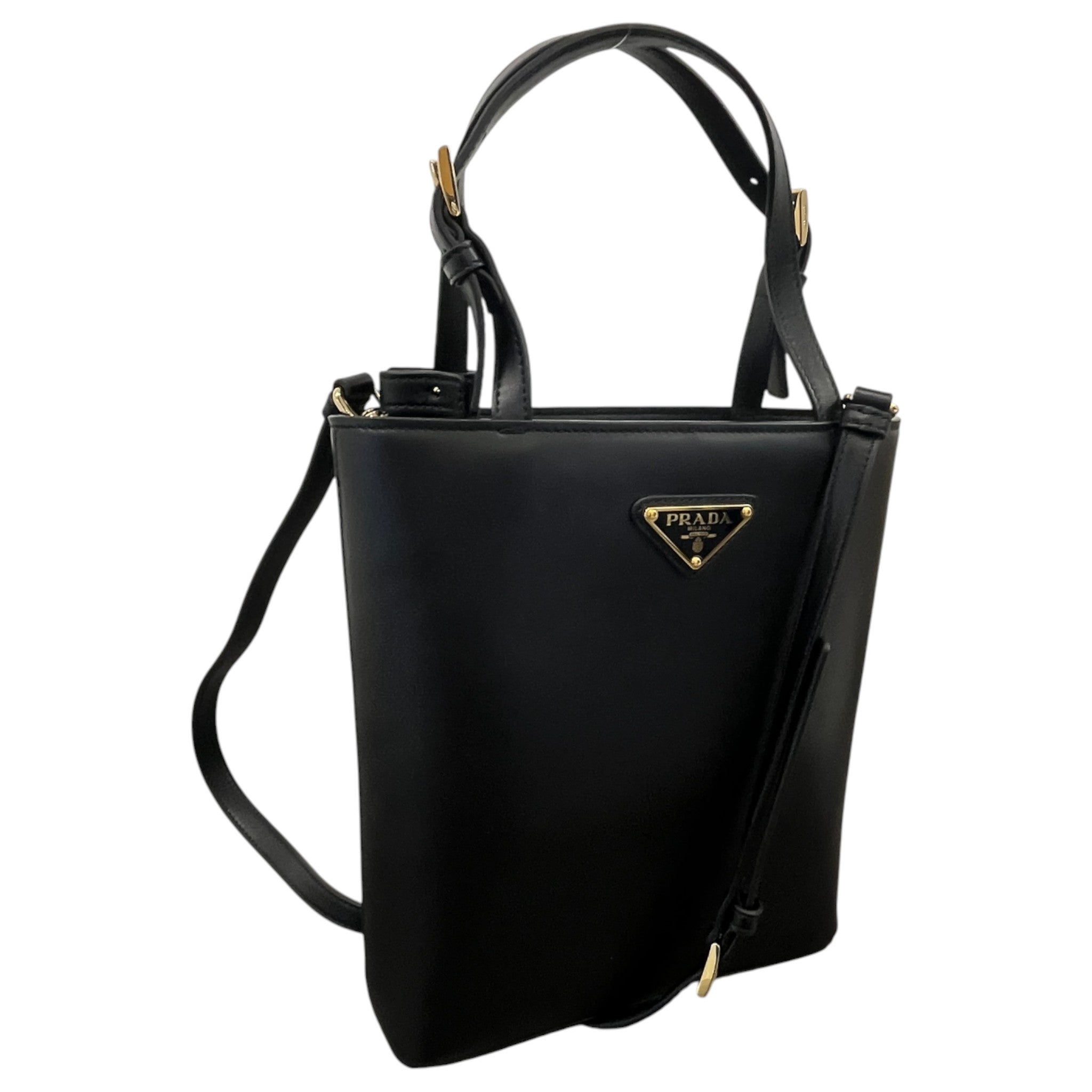 Women's Triangle Logo Applique Tote Handbag Black