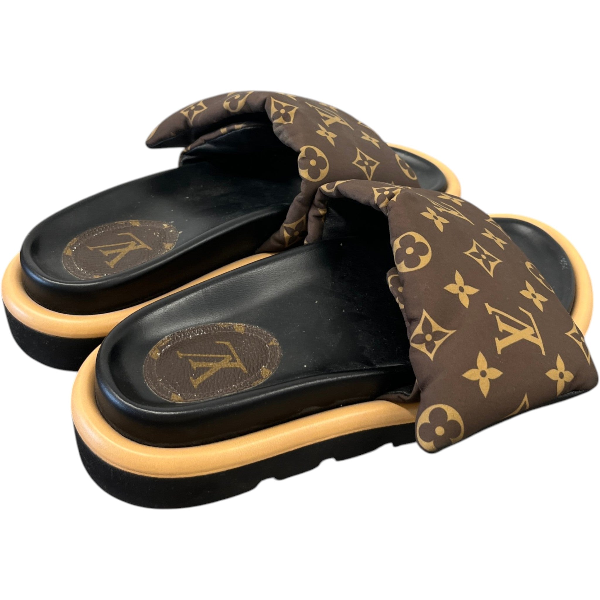 Women's Monogram Pool Pillow Flat Comfort Slides Brown Size EU 39 / UK 6