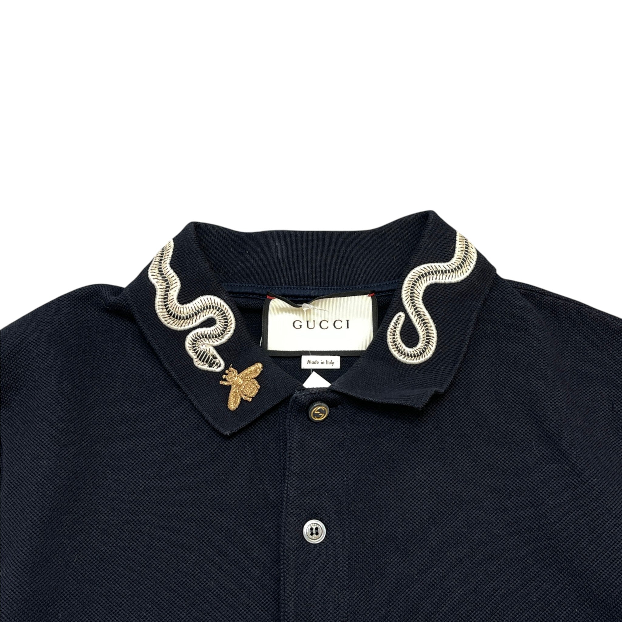Men's Embroidered Collar Polo Shirt Navy Size M