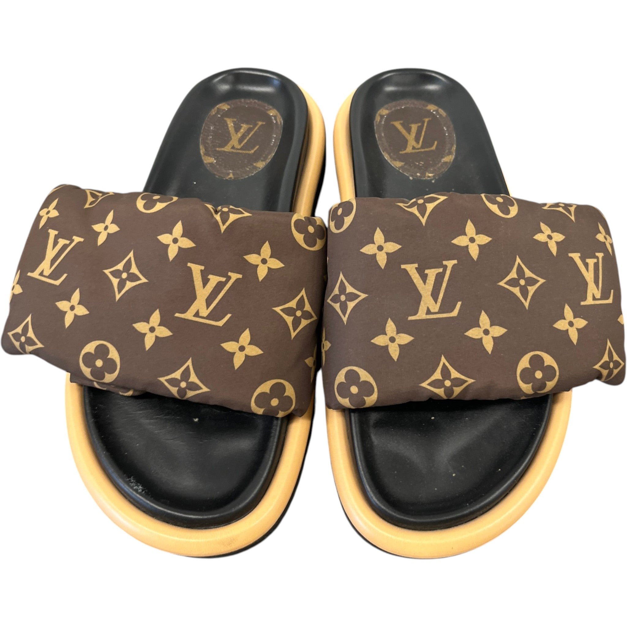 Women's Monogram Pool Pillow Flat Comfort Slides Brown Size EU 39 / UK 6