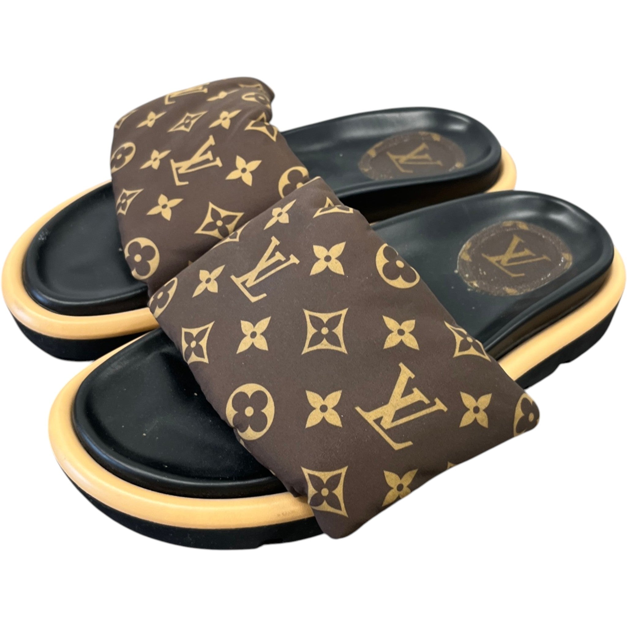 Women's Monogram Pool Pillow Flat Comfort Slides Brown Size EU 39 / UK 6