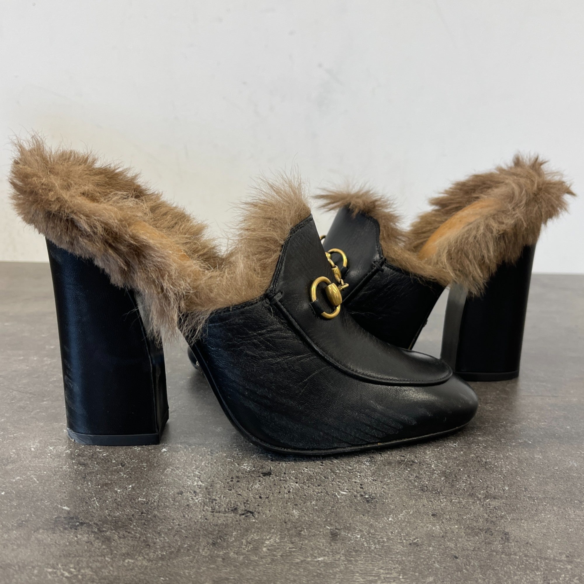 Women's Fur Lined Prince Town Heels Black Size EU 37.5 / UK 4.5