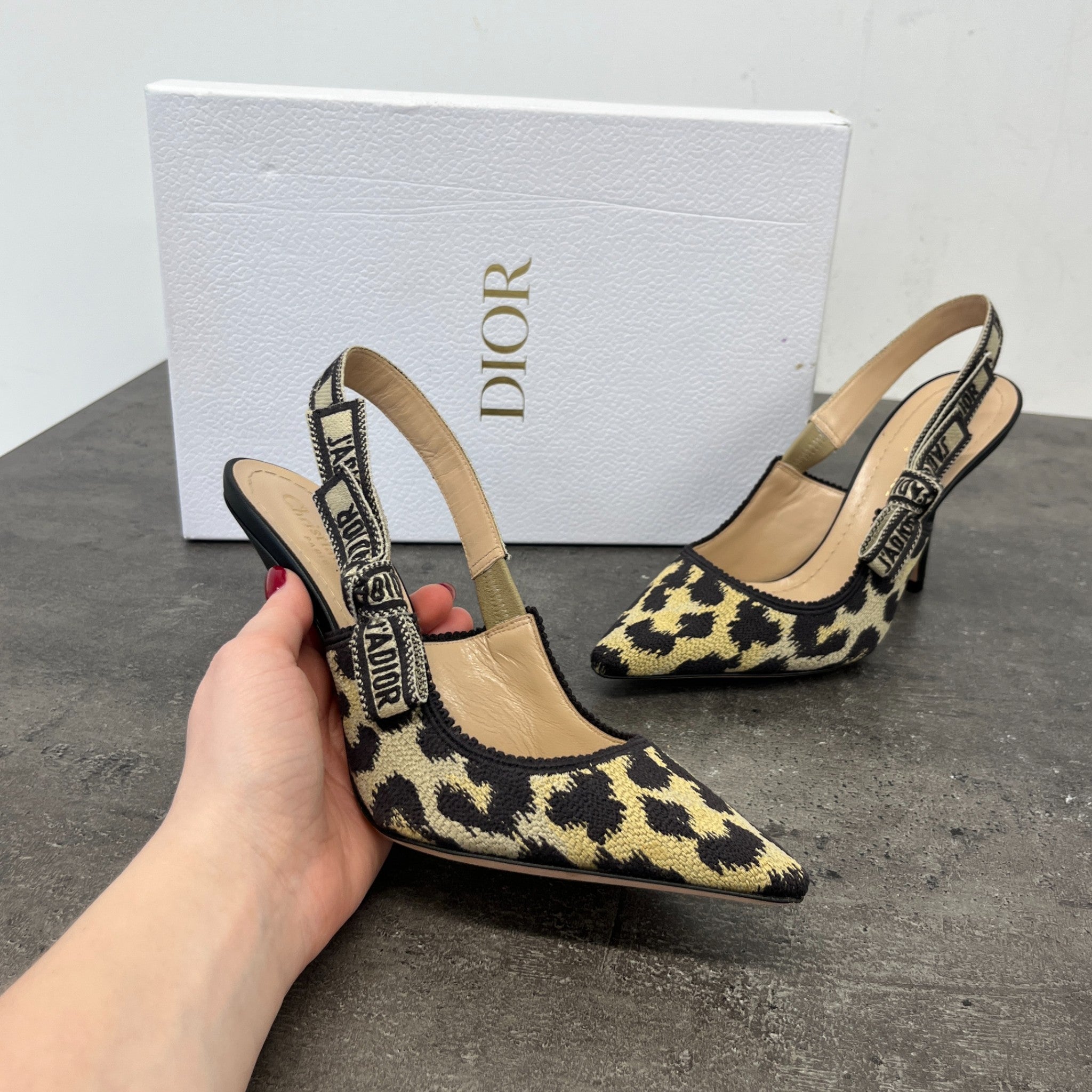 Women's Leopard J'Adior Slingback Heels Beige Size EU 36.5 / UK 3.5