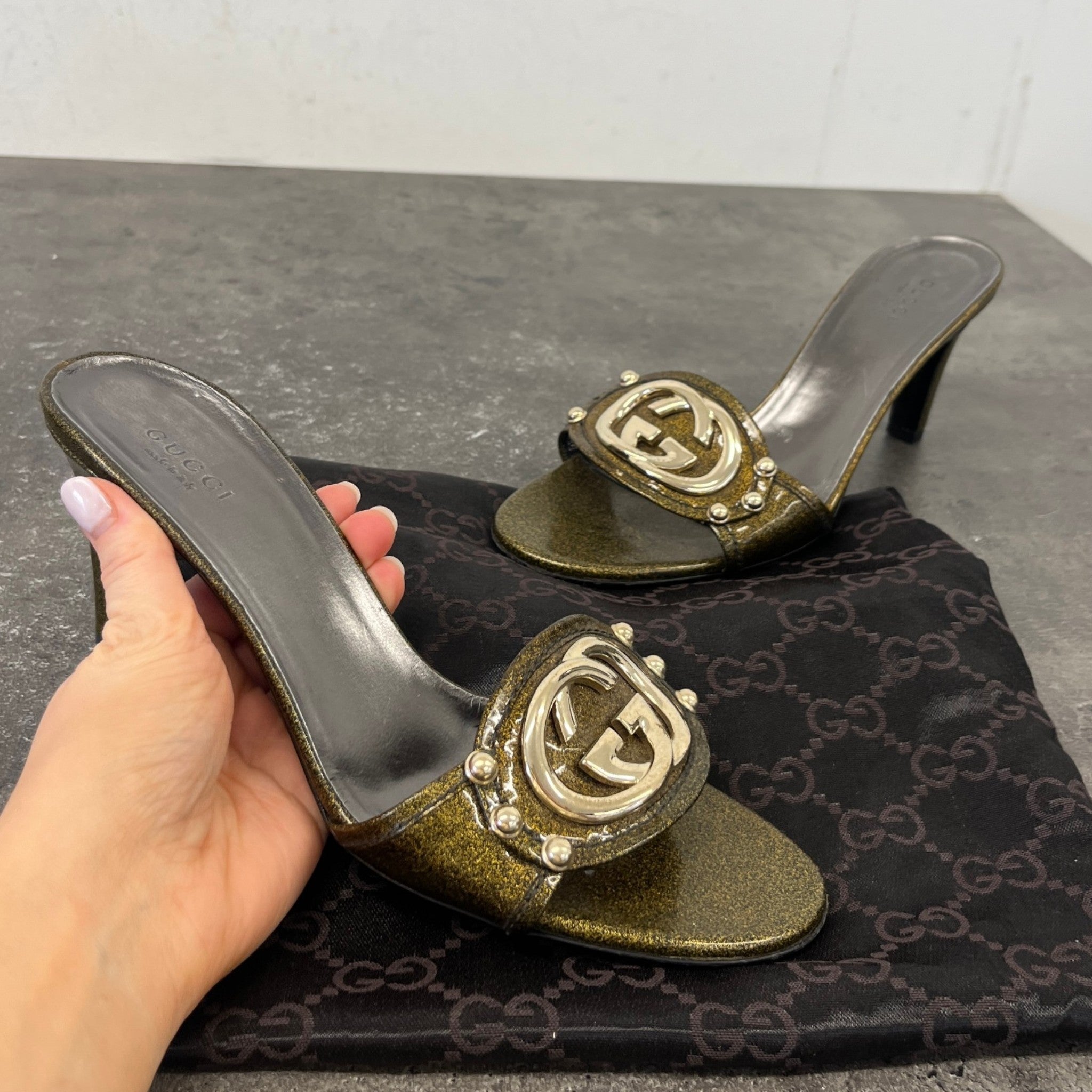 Women's Gg Glitter Mules Heels Gold Size EU 37 / UK 4