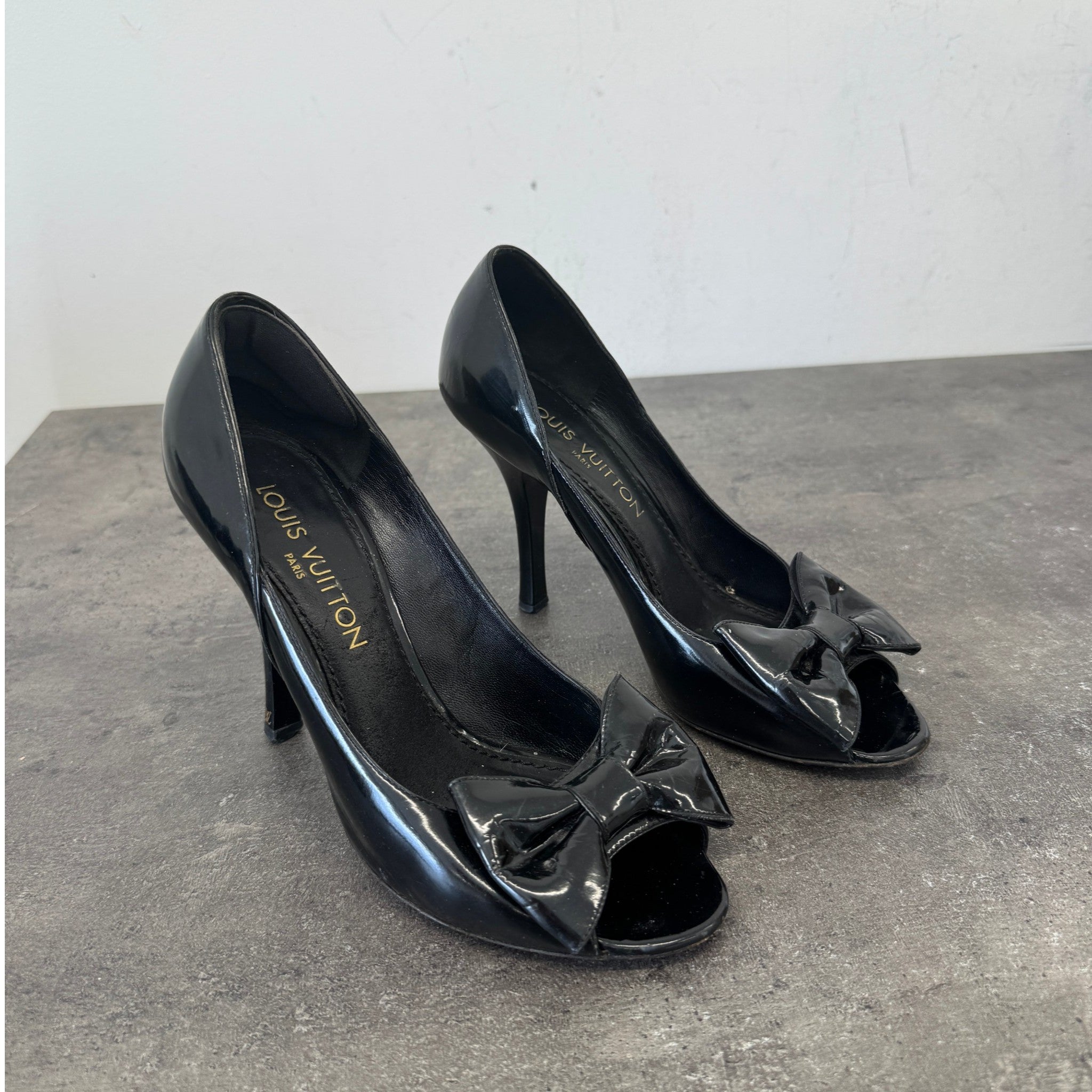 Women's Bow Motif Peep Heels Black Size EU 37 / UK 4