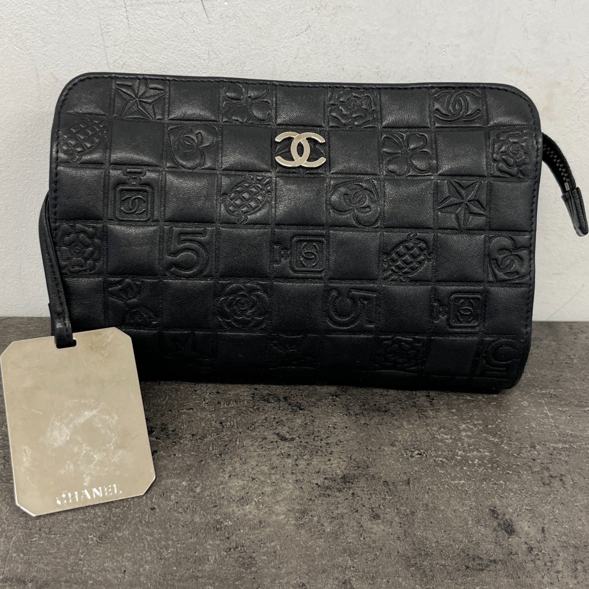 Women's Logo Lambskin Makeup Bag Black