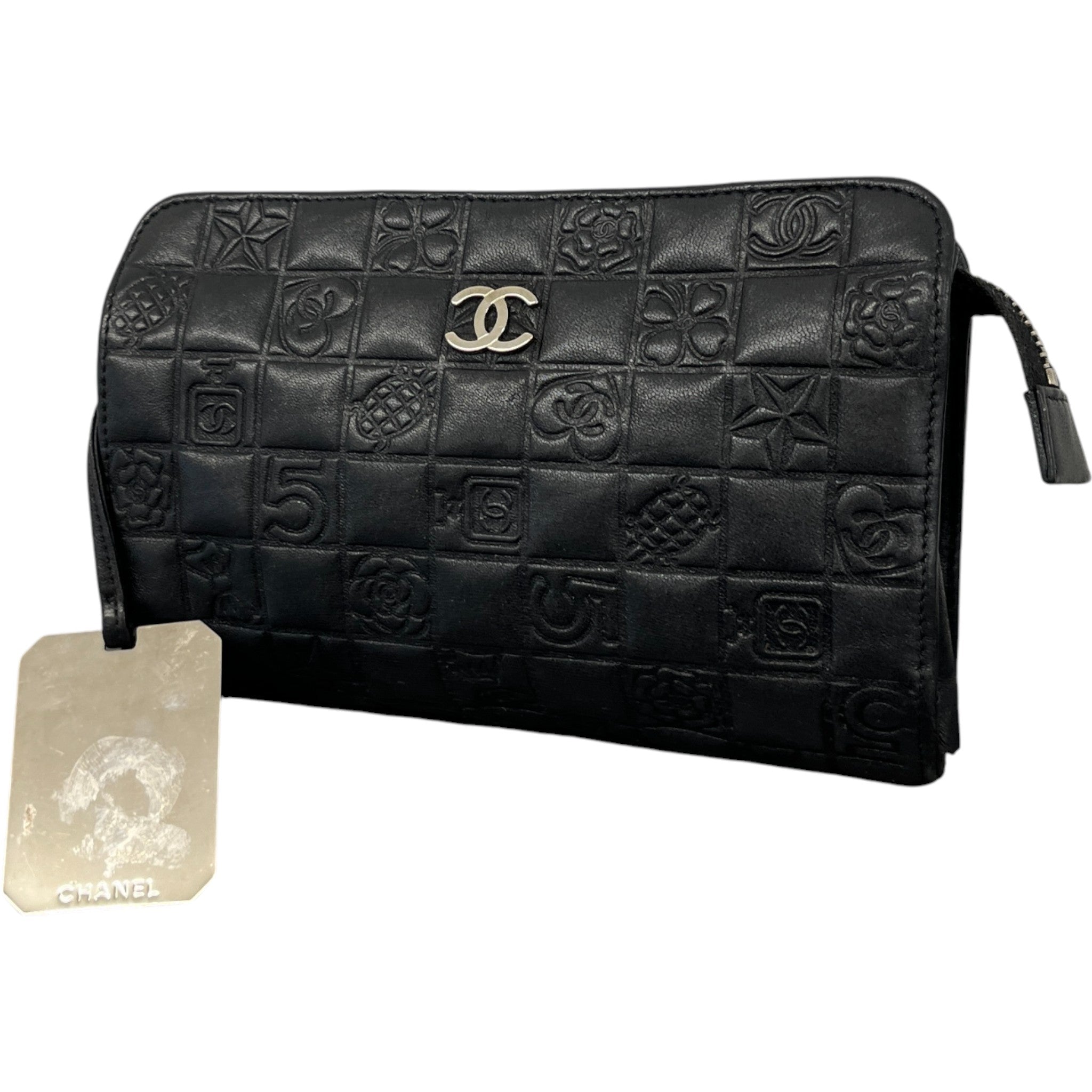 Women's Logo Lambskin Makeup Bag Black