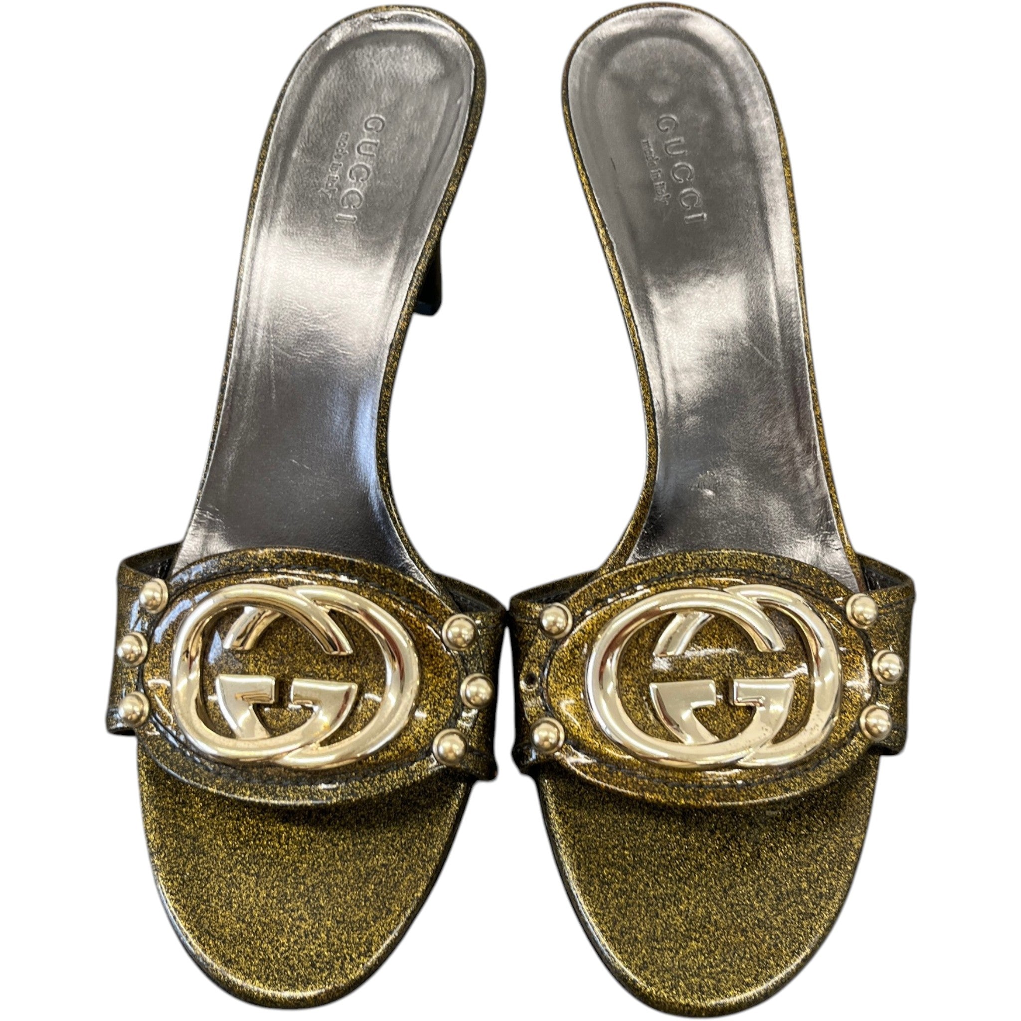 Women's Gg Glitter Mules Heels Gold Size EU 37 / UK 4