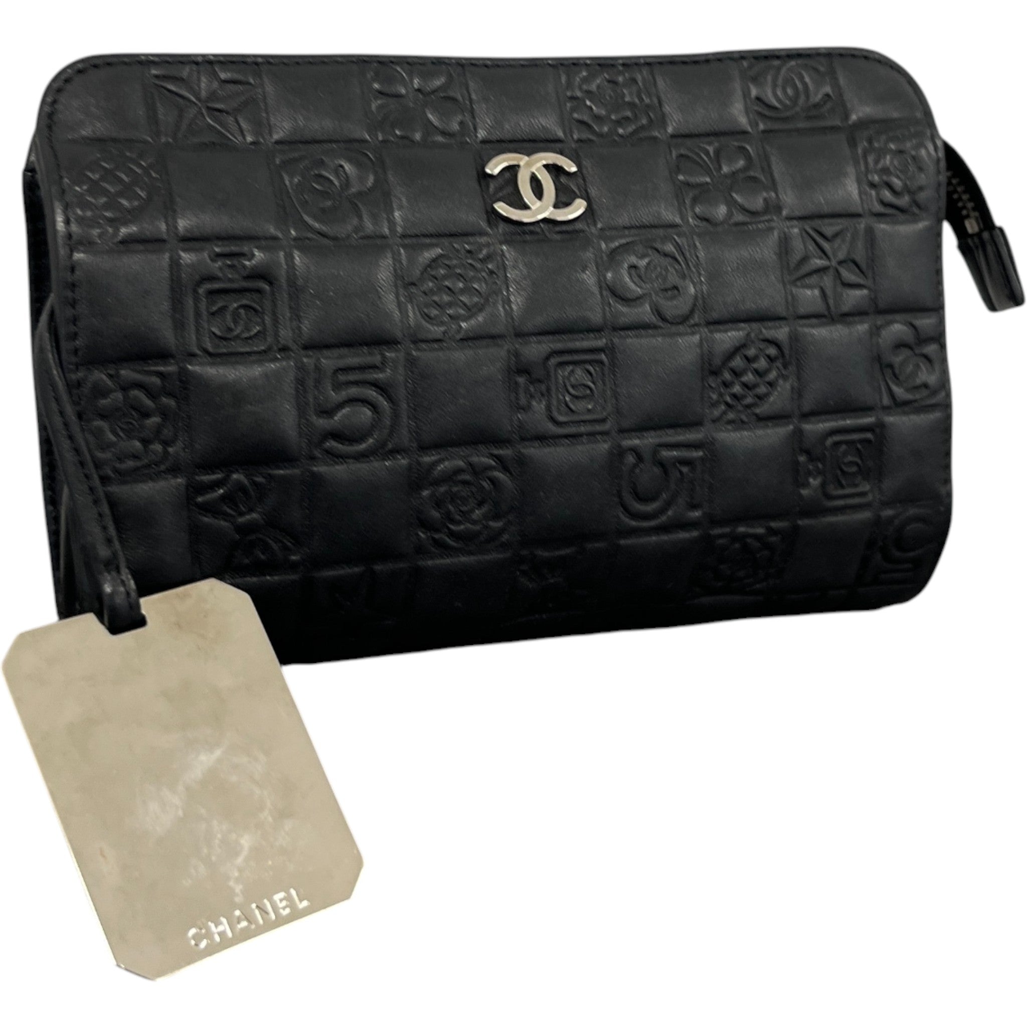 Women's Logo Lambskin Makeup Bag Black
