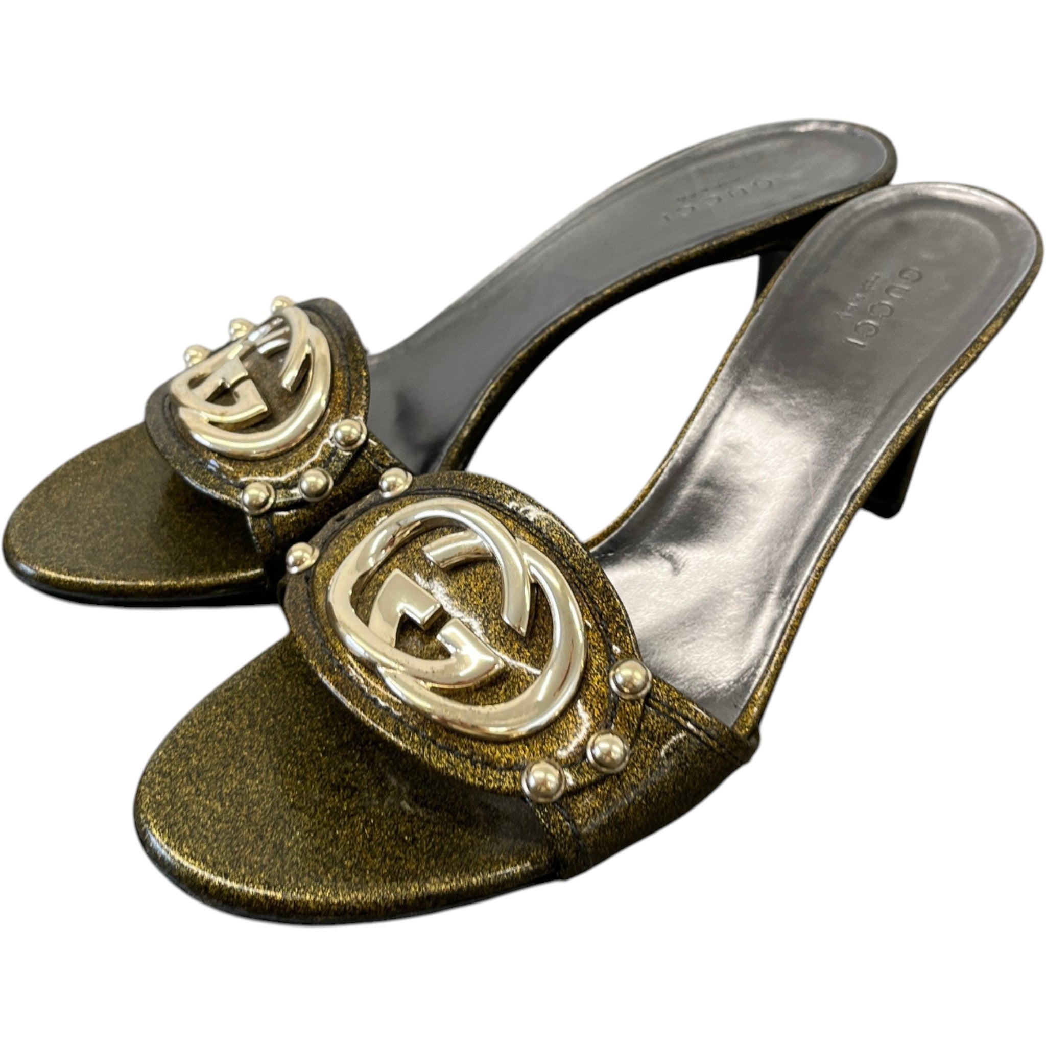 Women's Gg Glitter Mules Heels Gold Size EU 37 / UK 4