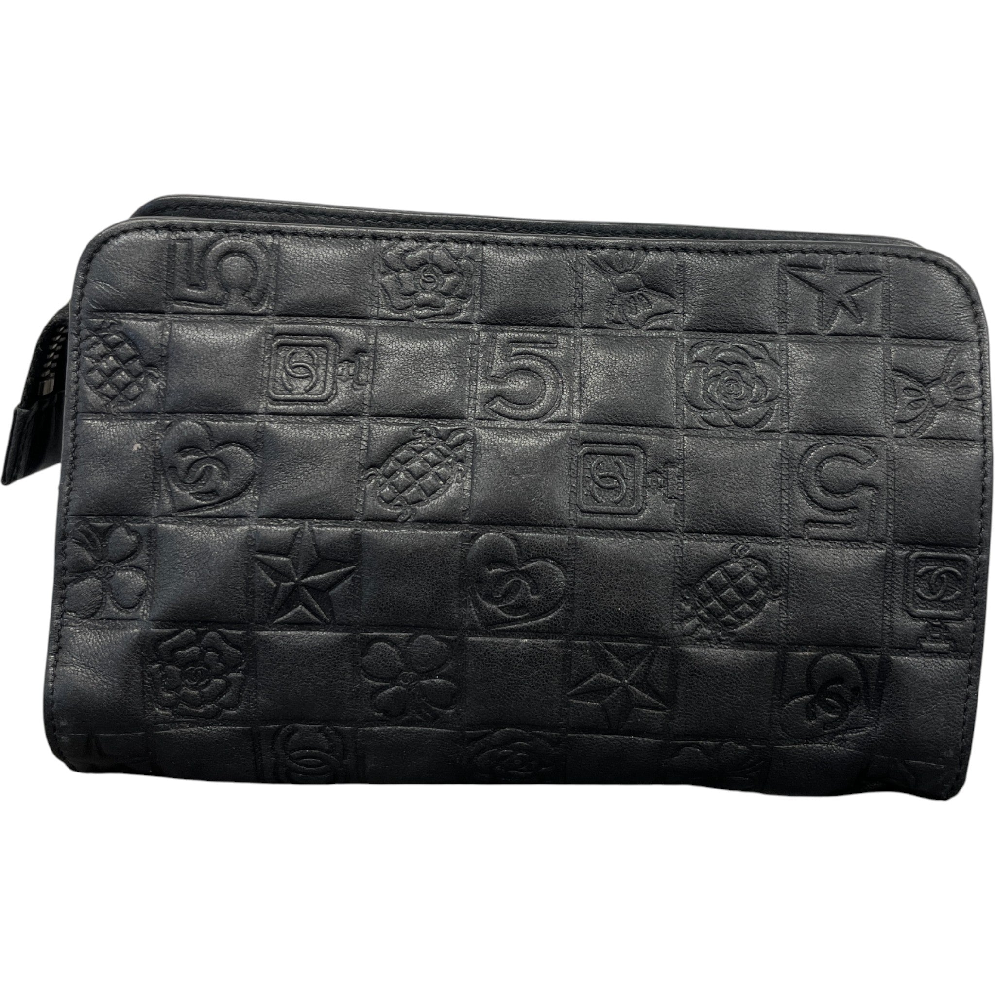 Women's Logo Lambskin Makeup Bag Black