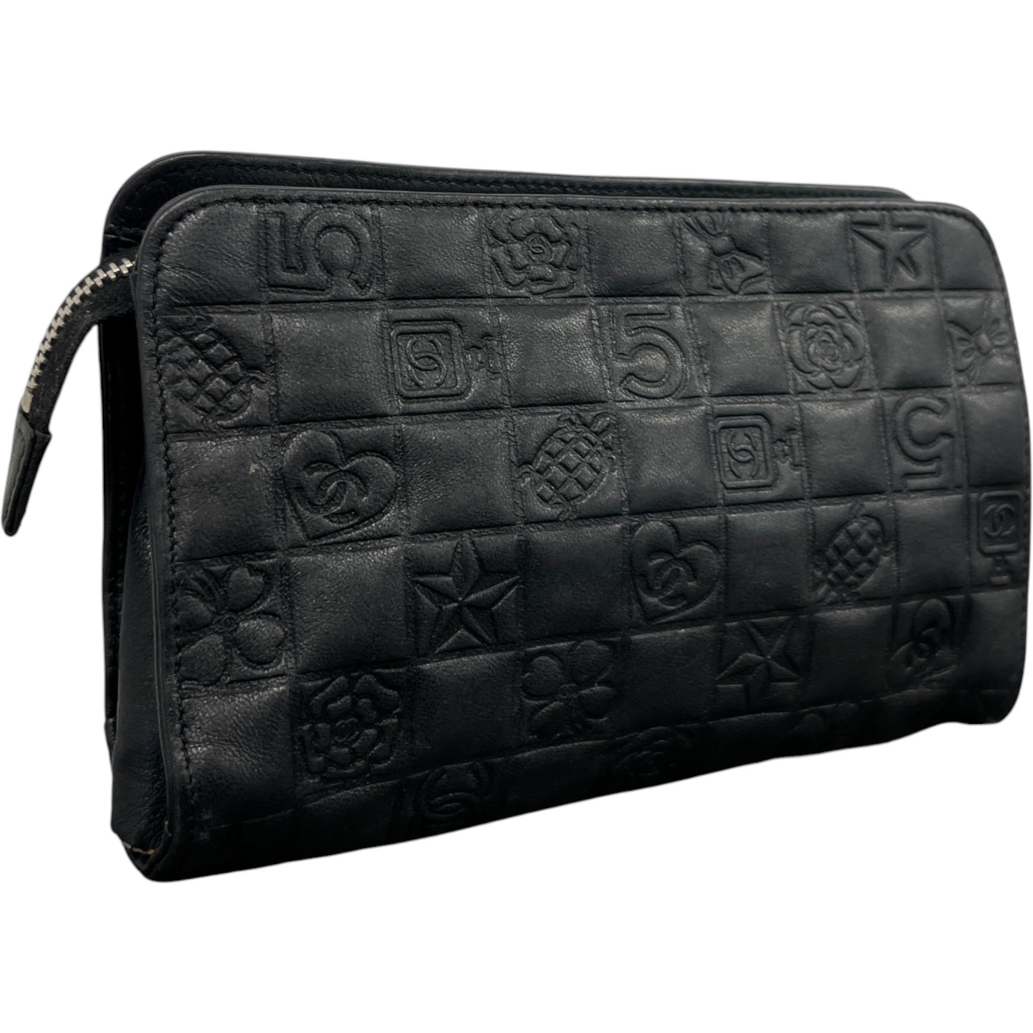 Women's Logo Lambskin Makeup Bag Black