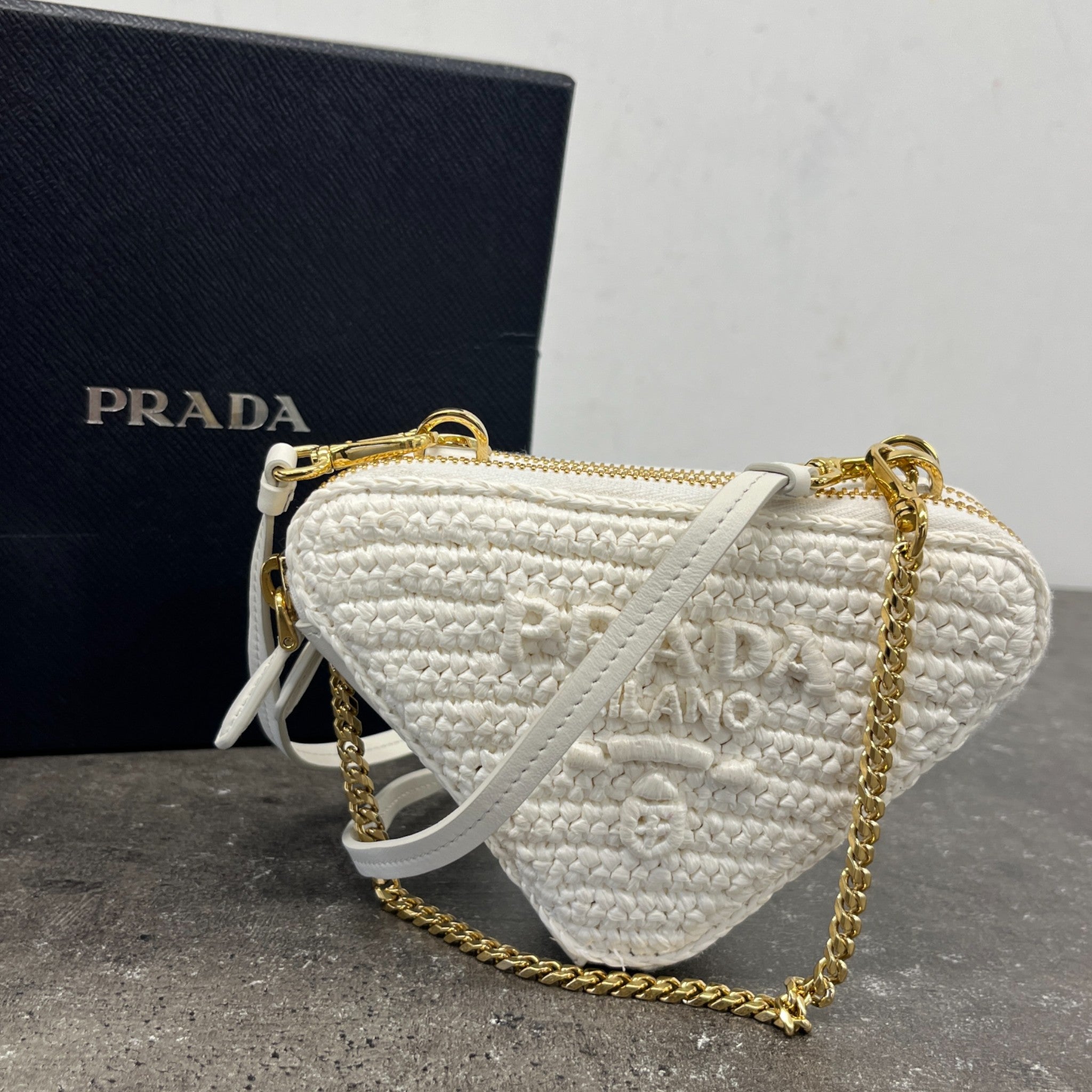 Women's Triangle Crochet Mini Handbag White