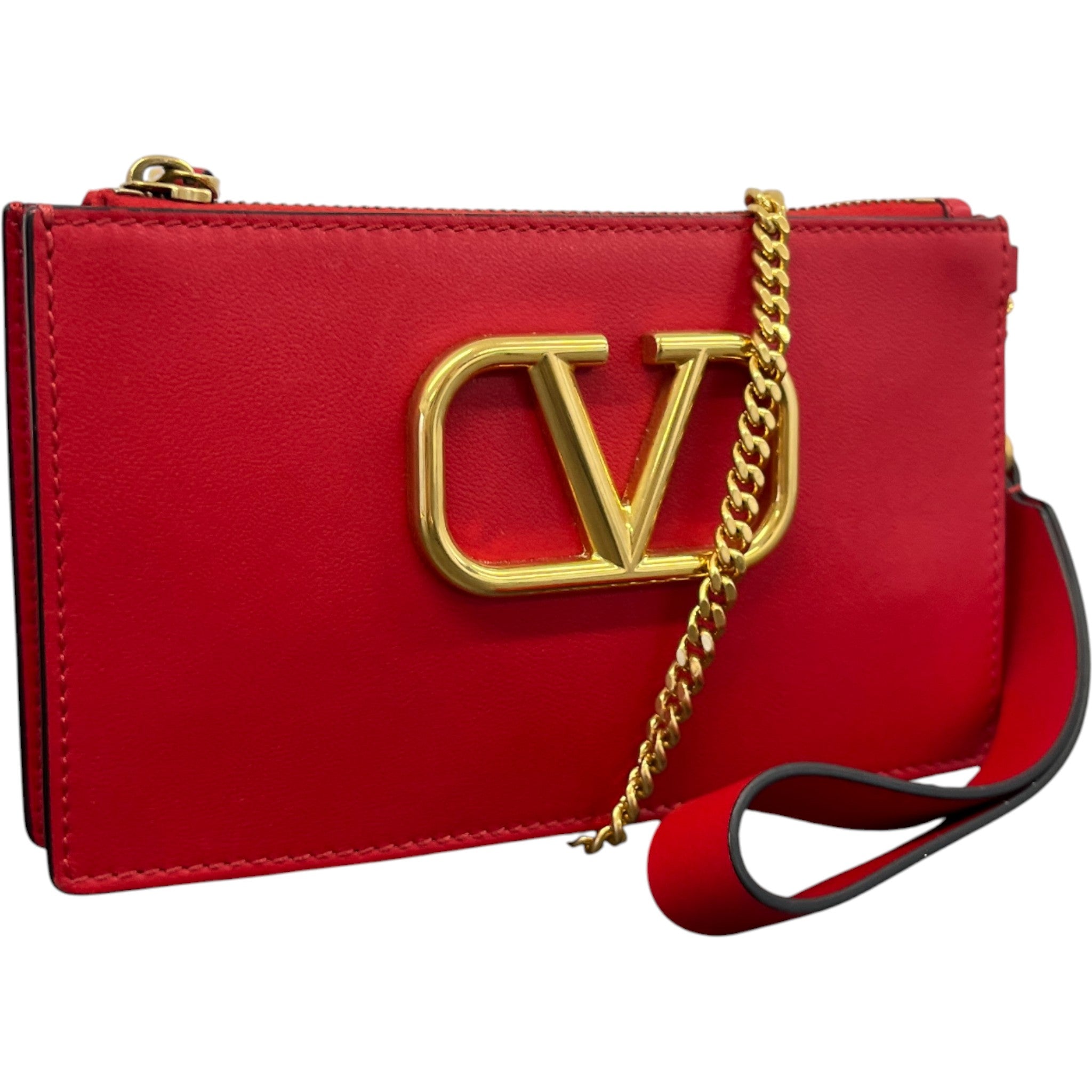 Women's Rouge Leather V Logo Chain Pouch Bag Red