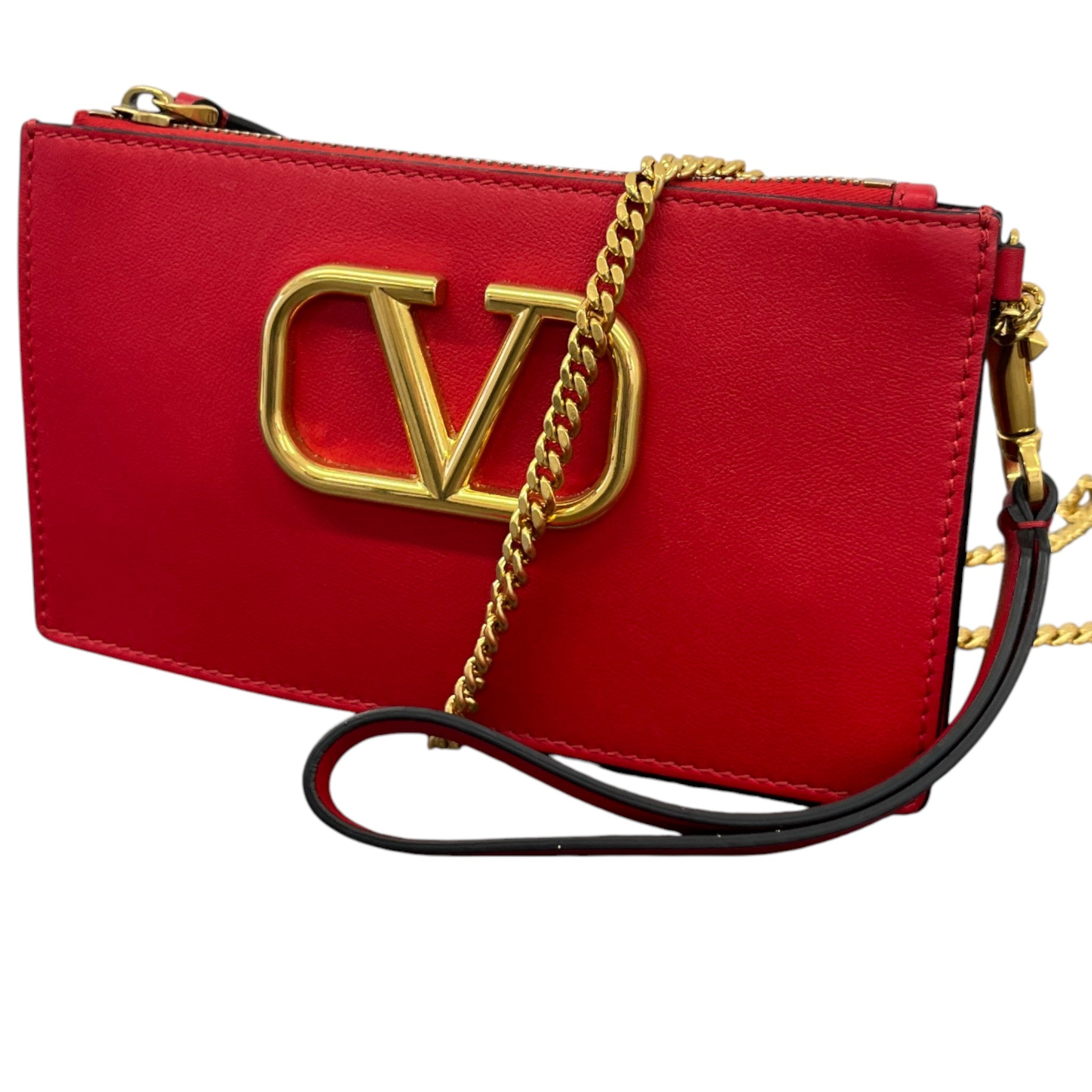 Women's Rouge Leather V Logo Chain Pouch Bag Red