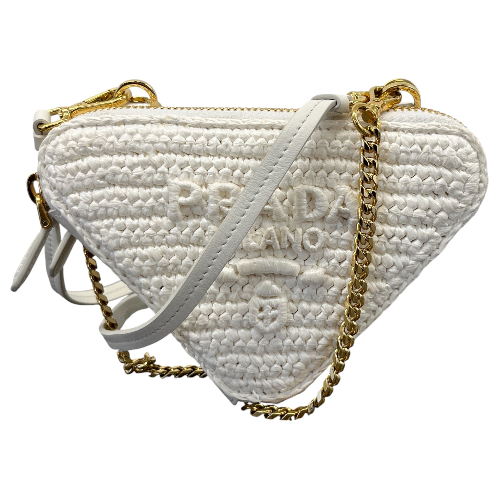 Women's Triangle Crochet Mini Handbag White