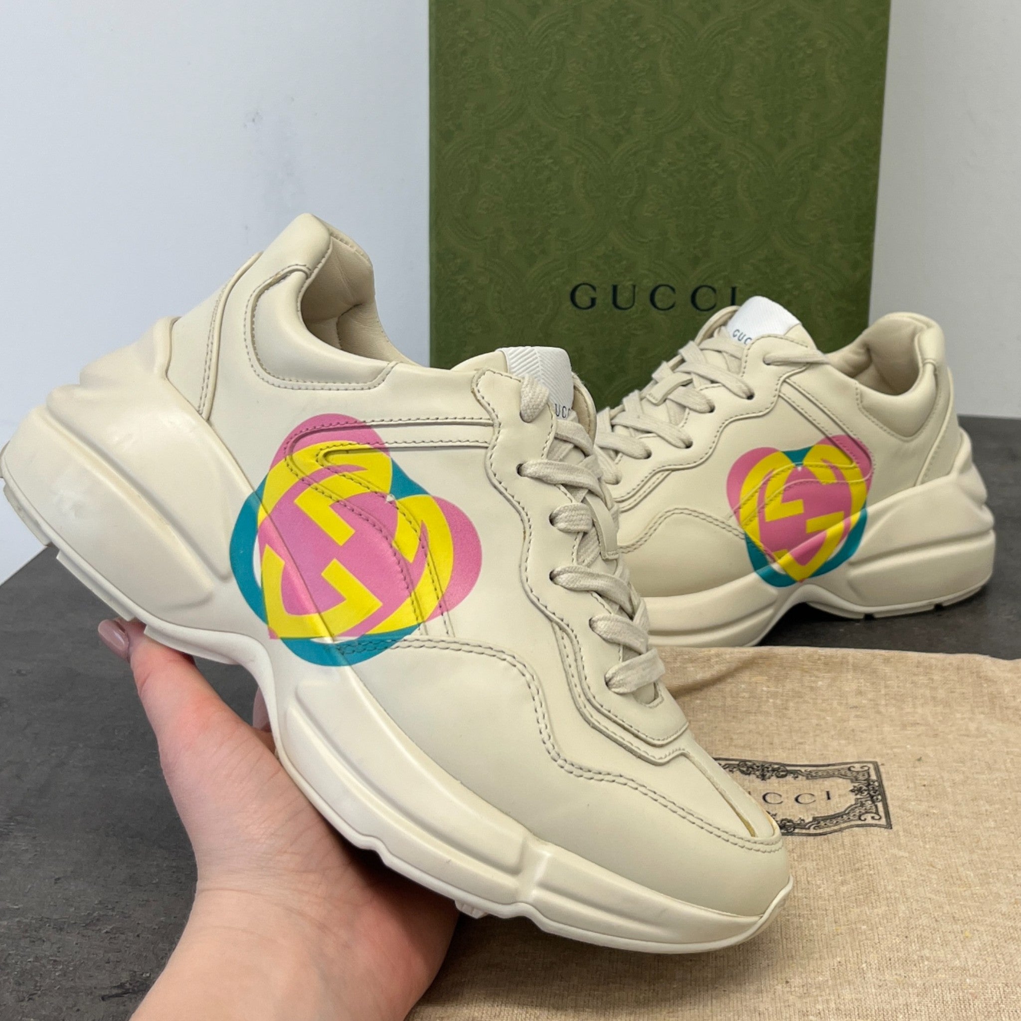 Women's Gg Rhyton Heart Low Trainers Beige Size EU 36 / UK 3