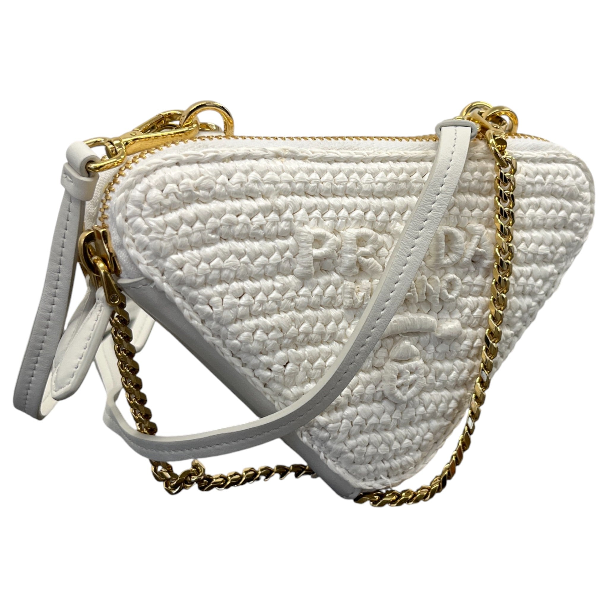 Women's Triangle Crochet Mini Handbag White