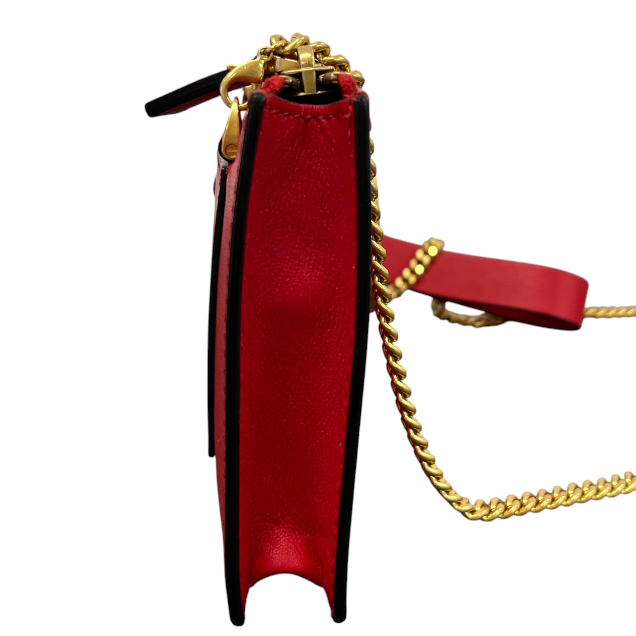 Women's Rouge Leather V Logo Chain Pouch Bag Red