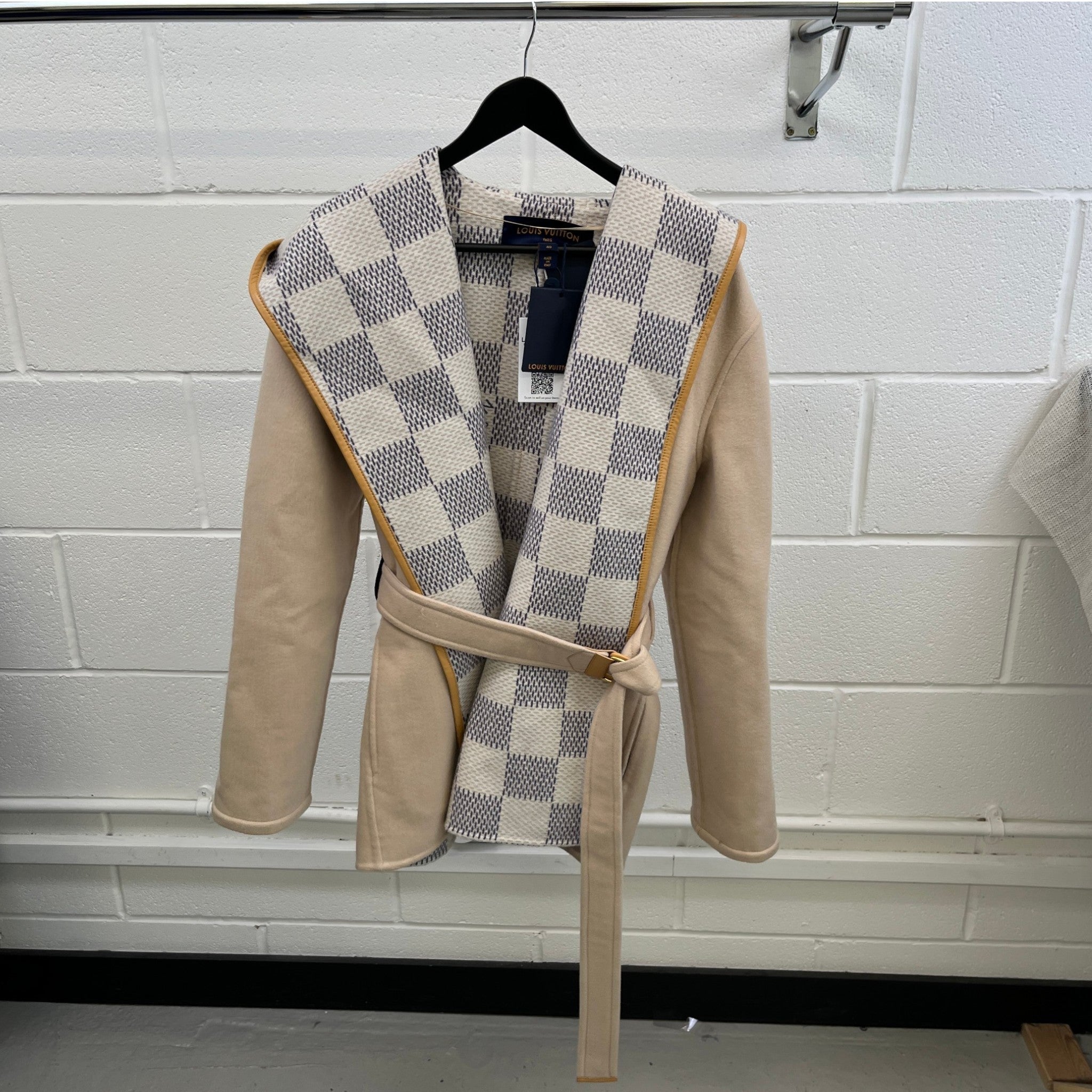 Women's Hooded Wrap Damier Azur Jacket Beige Size 2 / UK 12