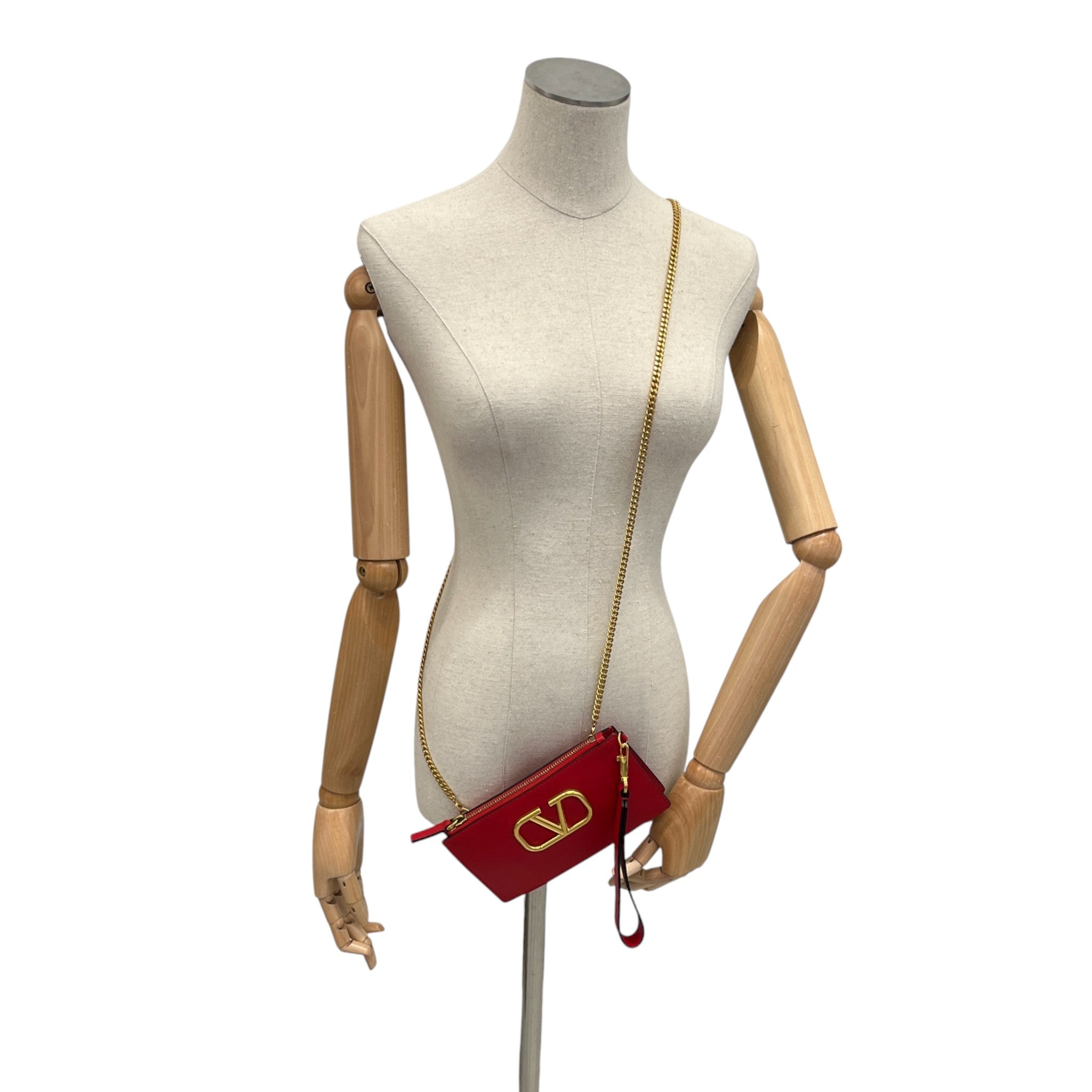 Women's Rouge Leather V Logo Chain Pouch Bag Red