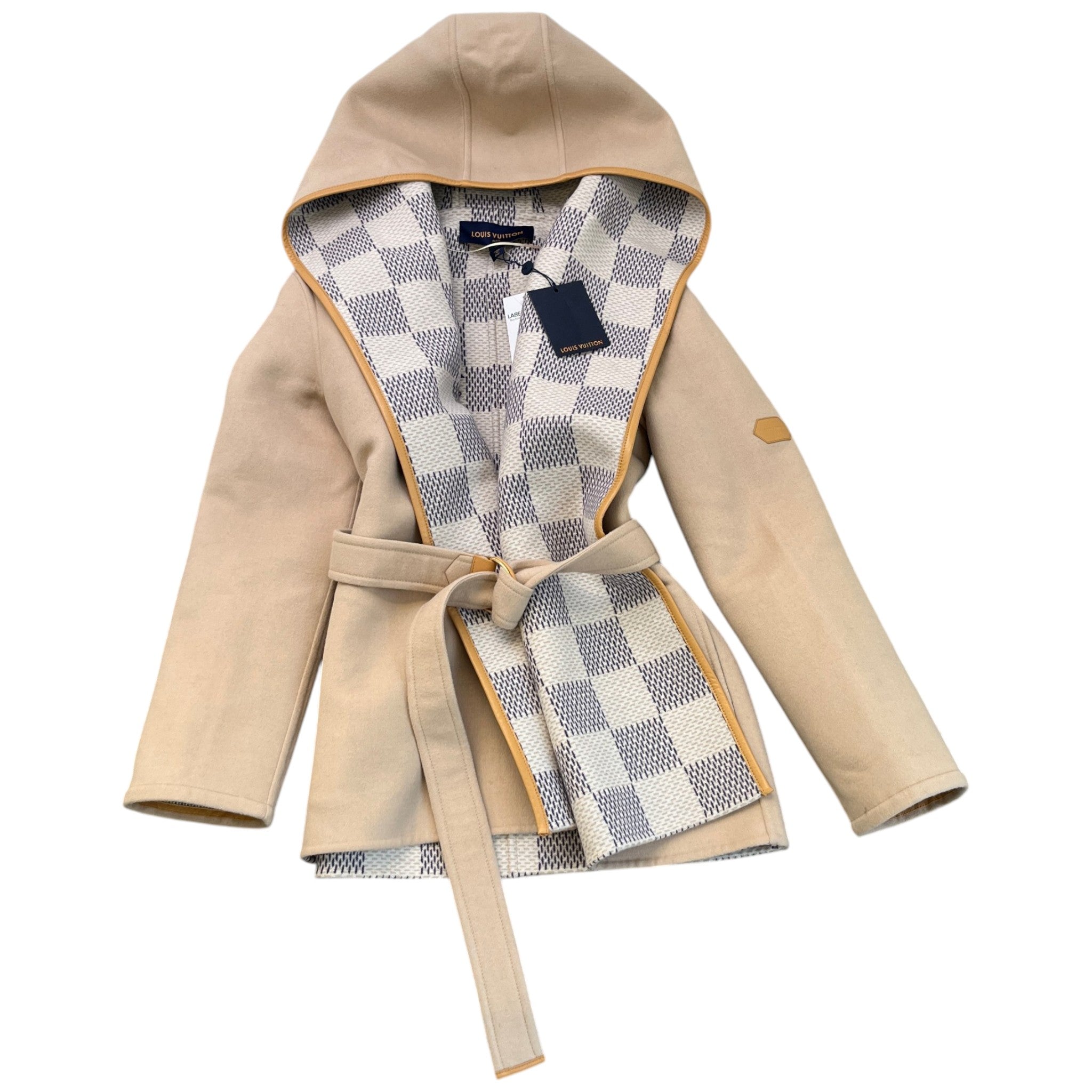 Women's Hooded Wrap Damier Azur Jacket Beige Size 2 / UK 12