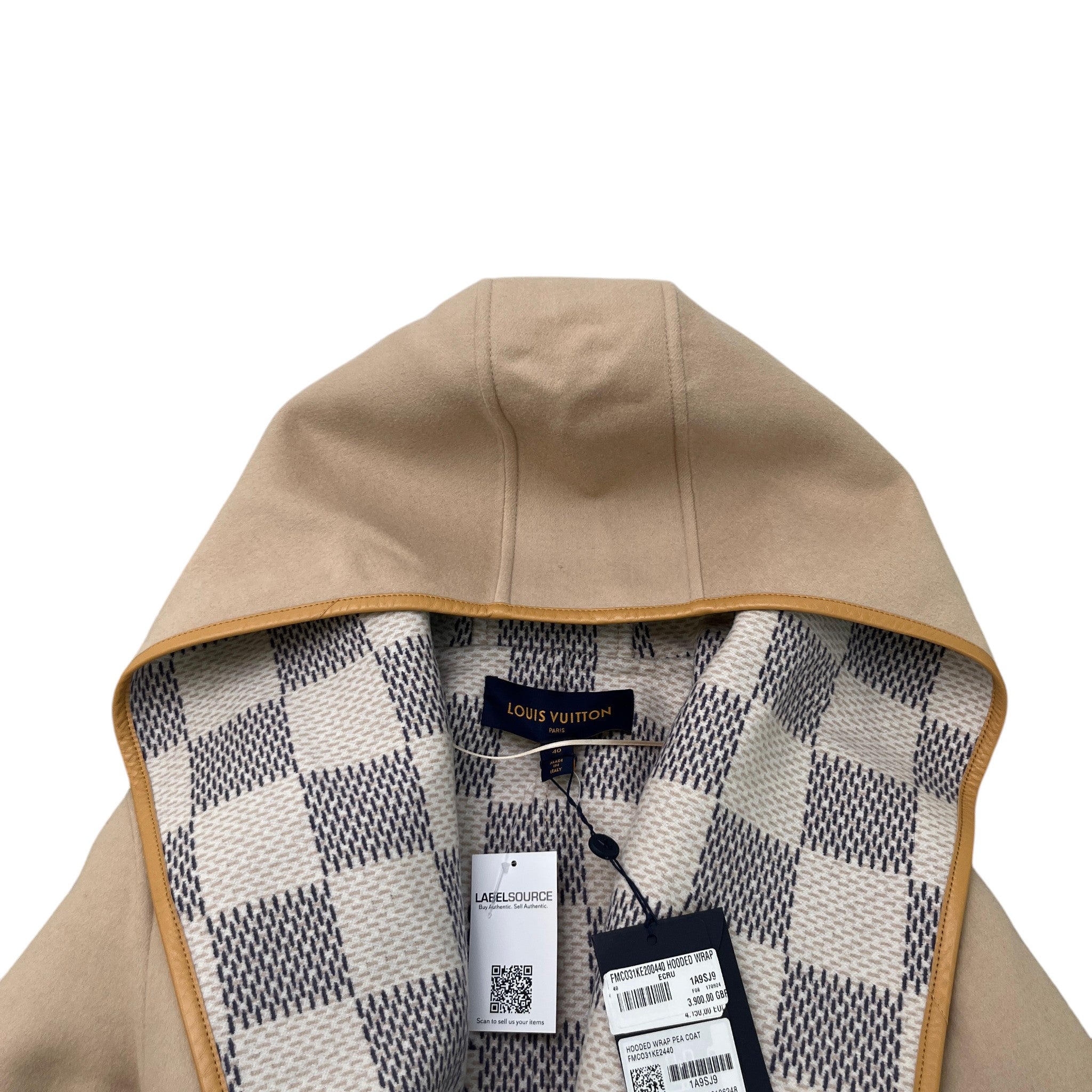 Women's Hooded Wrap Damier Azur Jacket Beige Size 2 / UK 12