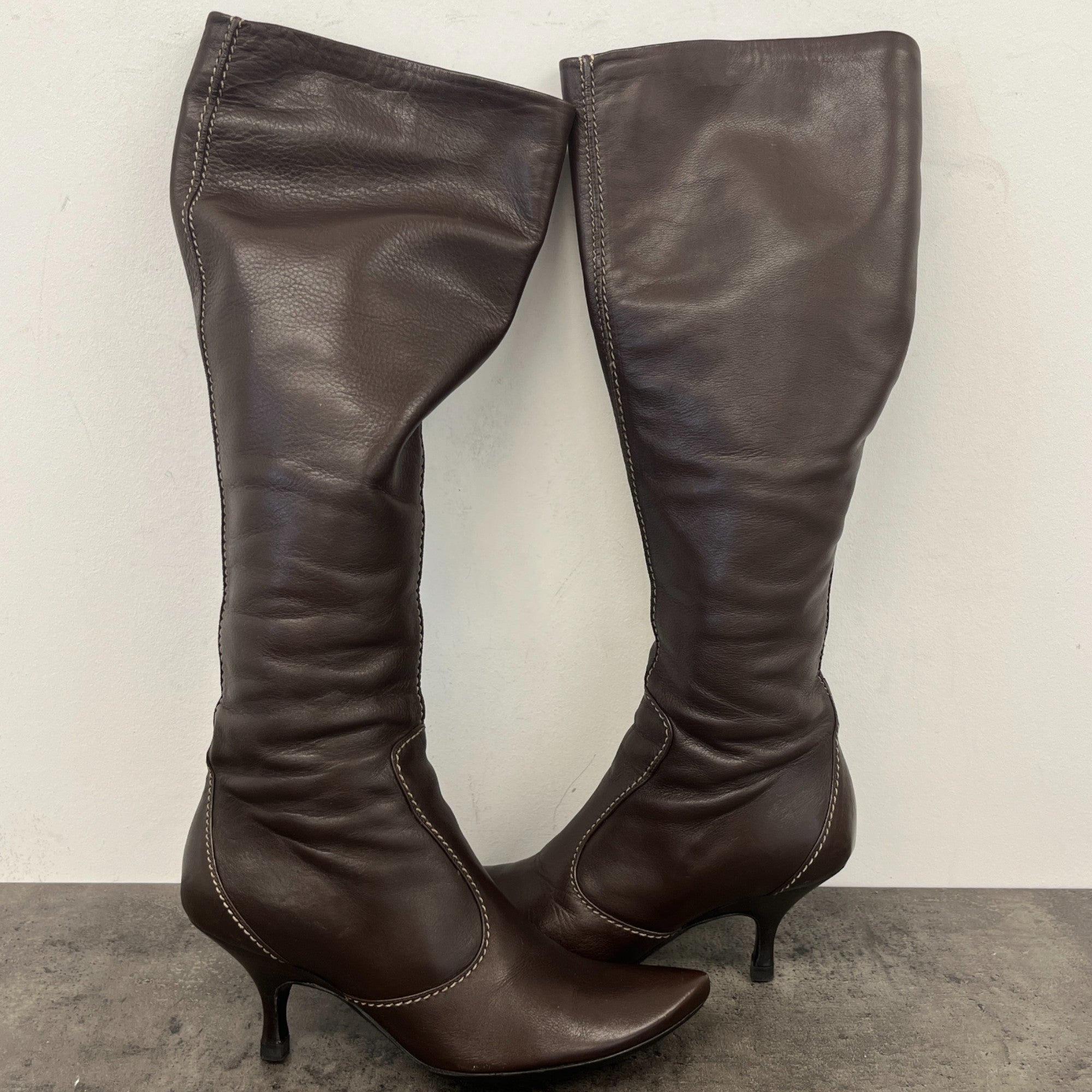 Women's Knee High Leather Boots Brown Size EU 35 / UK 2