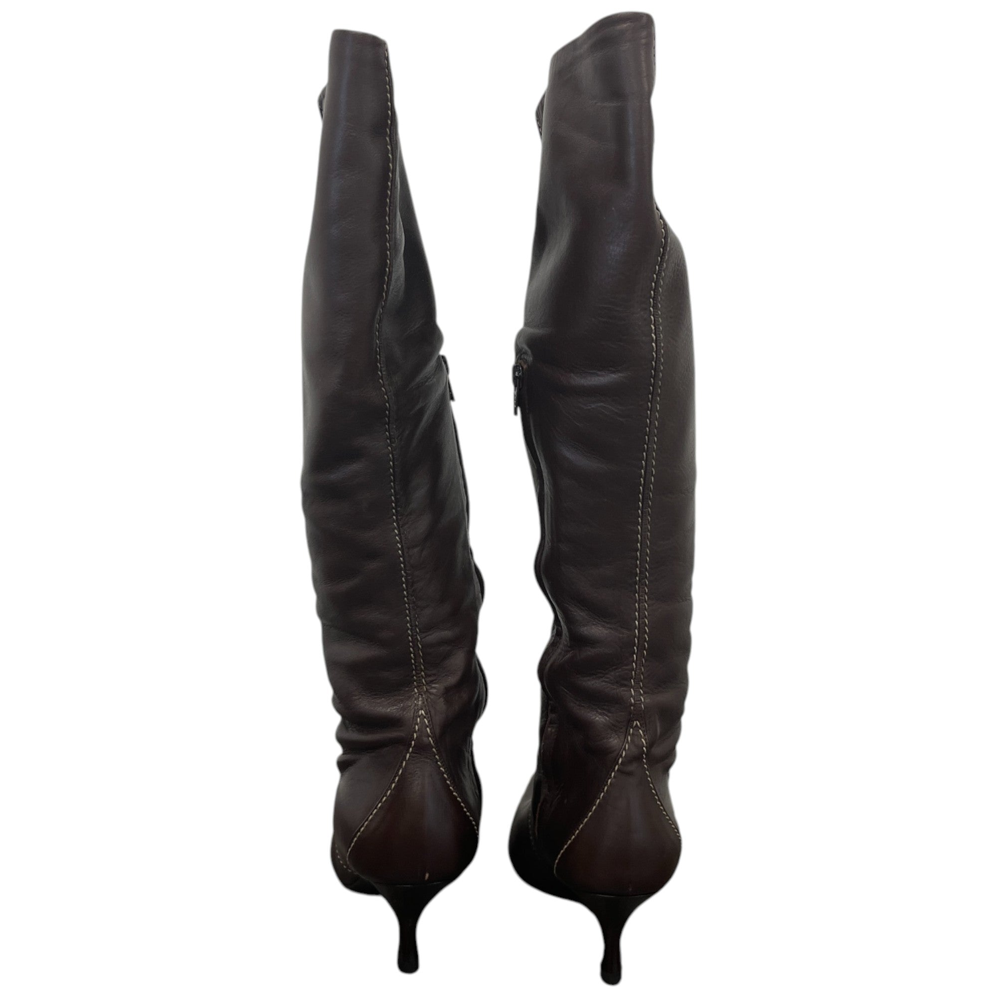 Women's Knee High Leather Boots Brown Size EU 35 / UK 2