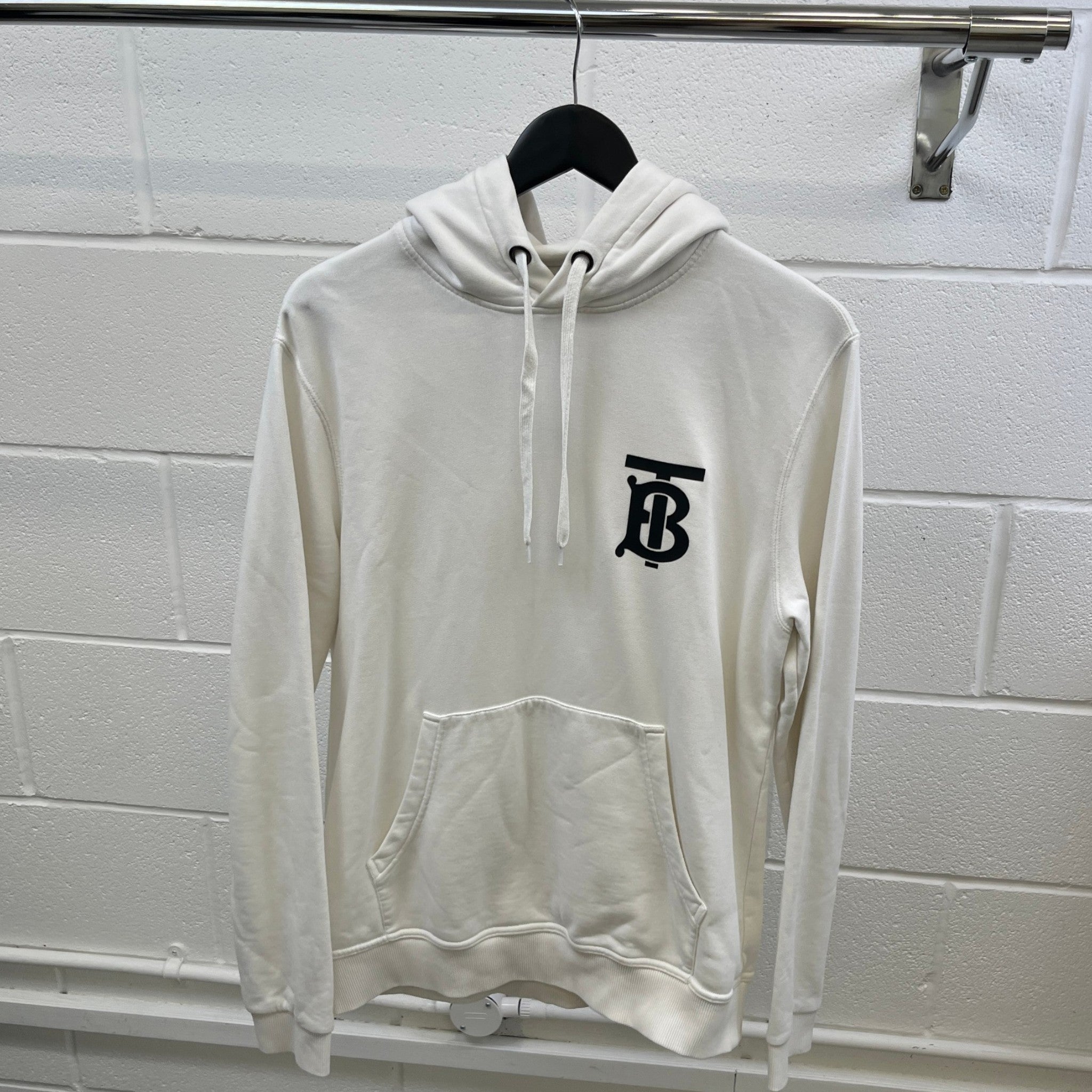 Men's Tb Logo Print Hoodie White Size S
