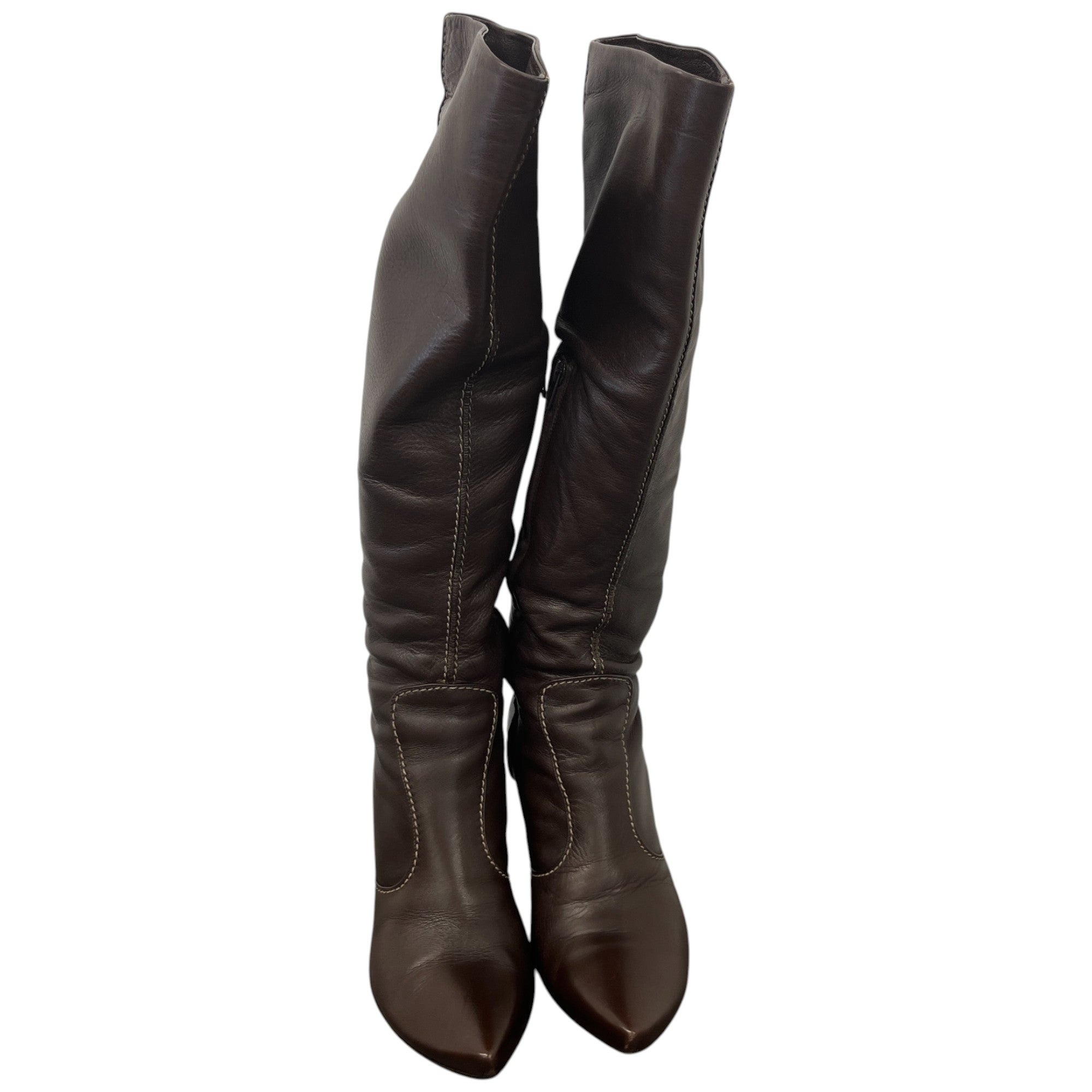 Women's Knee High Leather Boots Brown Size EU 35 / UK 2