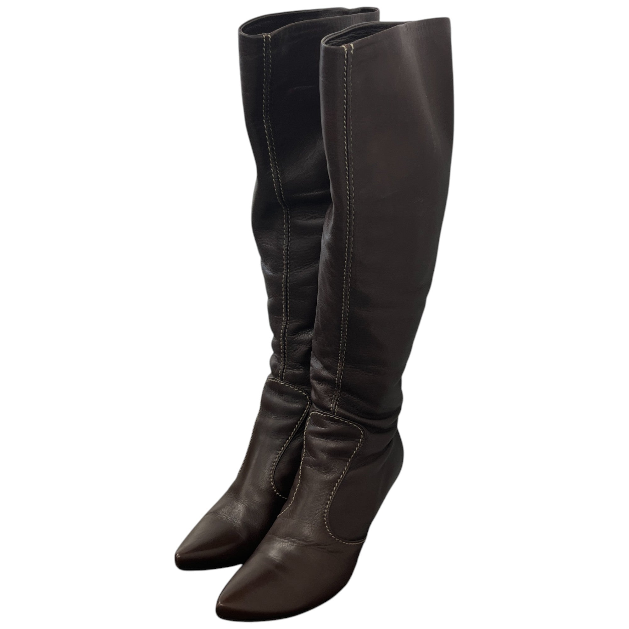 Women's Knee High Leather Boots Brown Size EU 35 / UK 2