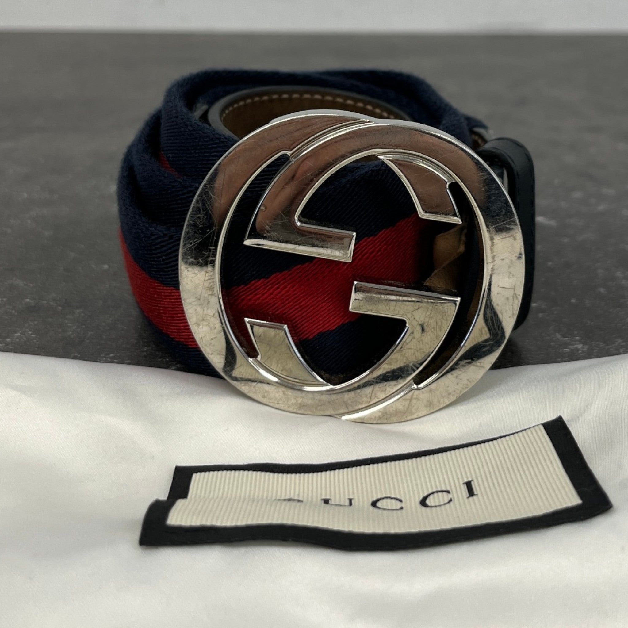 Men's Interlocking G Belt Navy Size Waist 36"